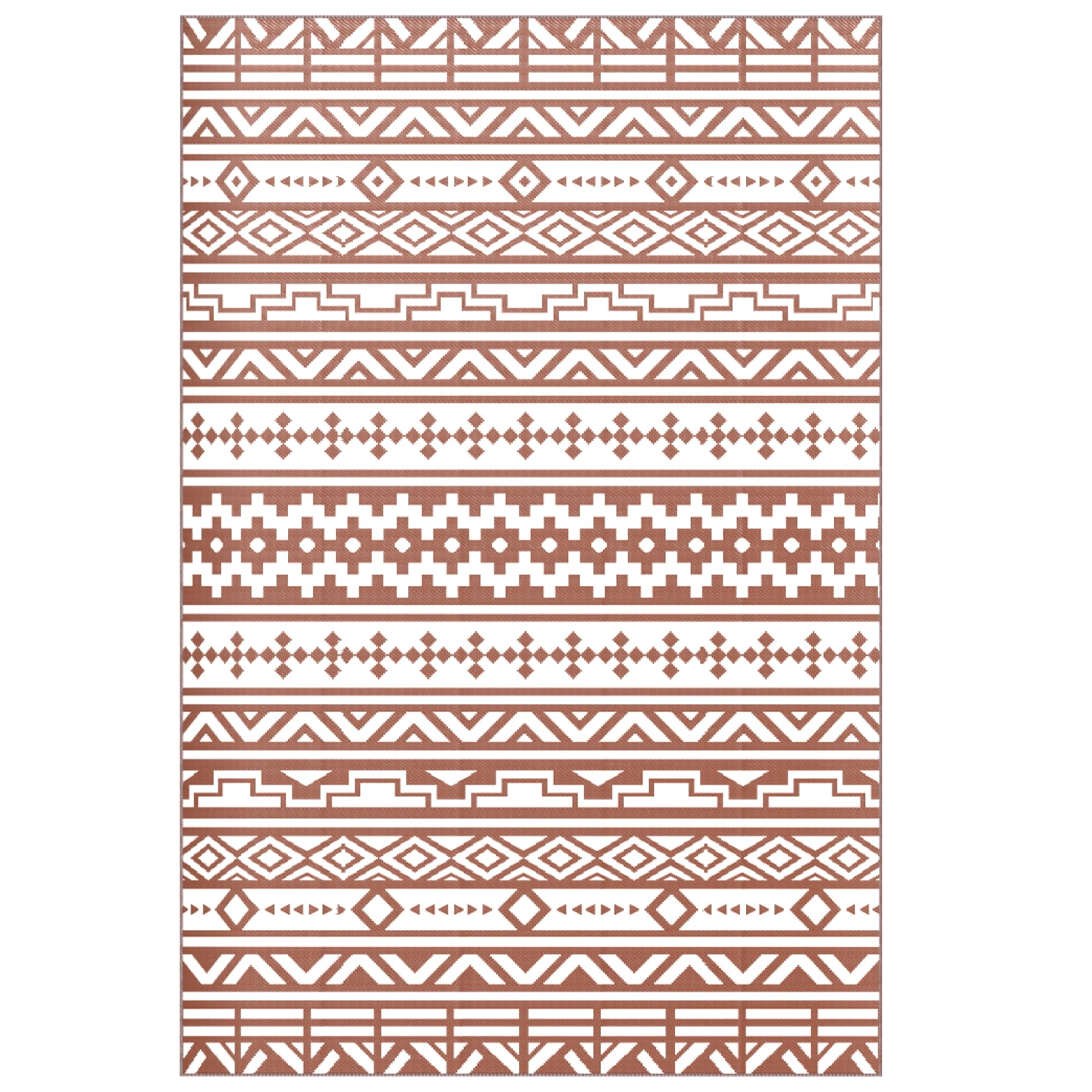 Outsunny Tapis d'extérieur réversible 1,8 x 2,7 m, Tapis de Sol au Motif Mur géométrique en PP, Sac de Transport Inclus, résistant aux intempéries, Rouge et Blanc