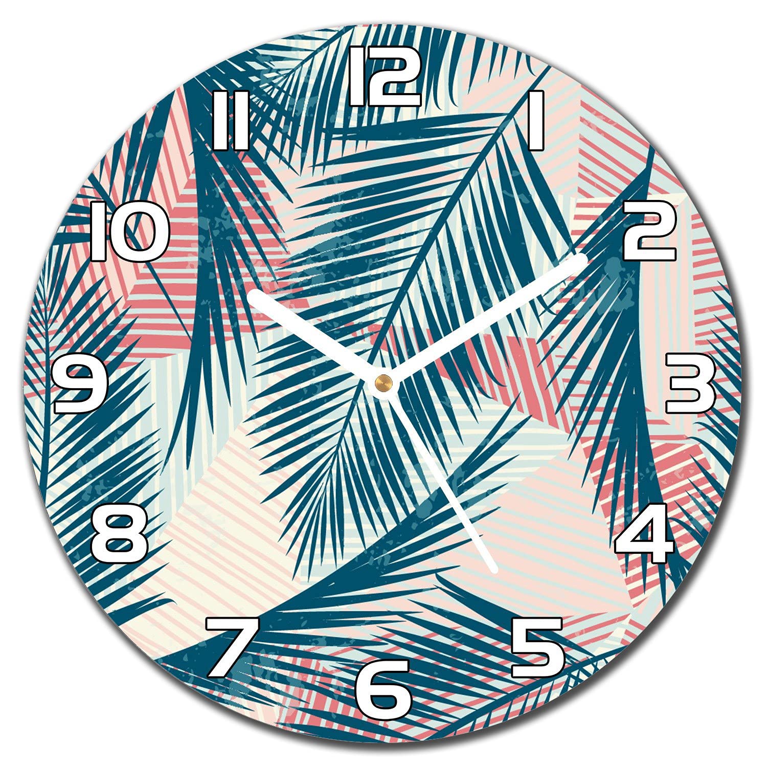 Horloge murale cuisine et salon design feuilles de palmier pastel