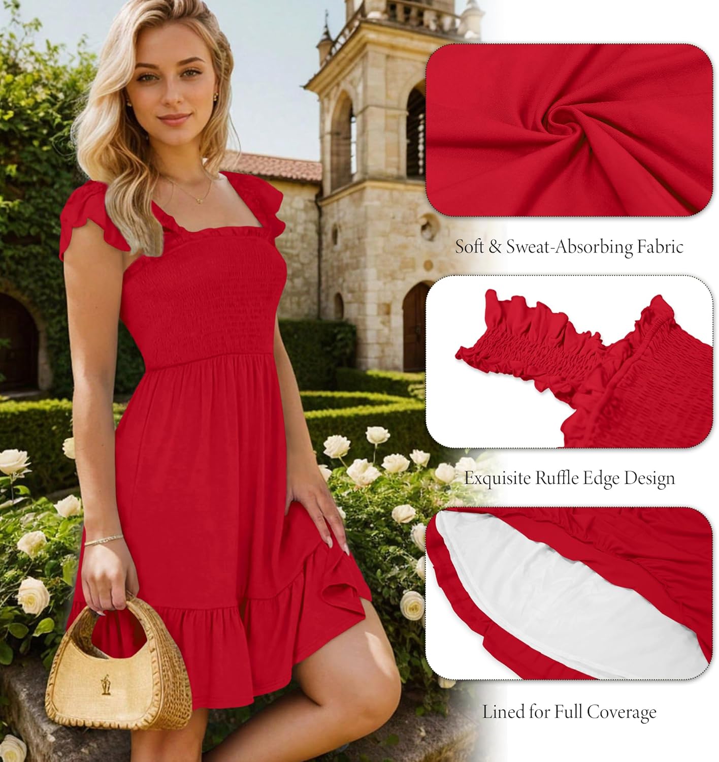 YUMI KATSURA｜AK-10054CP｜静岡ウエディングドレス｜フィーノ Ammiko 2025 女性用サンドレス カジュアル スモックドレス ノースリーブ フリル スクエアネック バックレス ティーン ボ