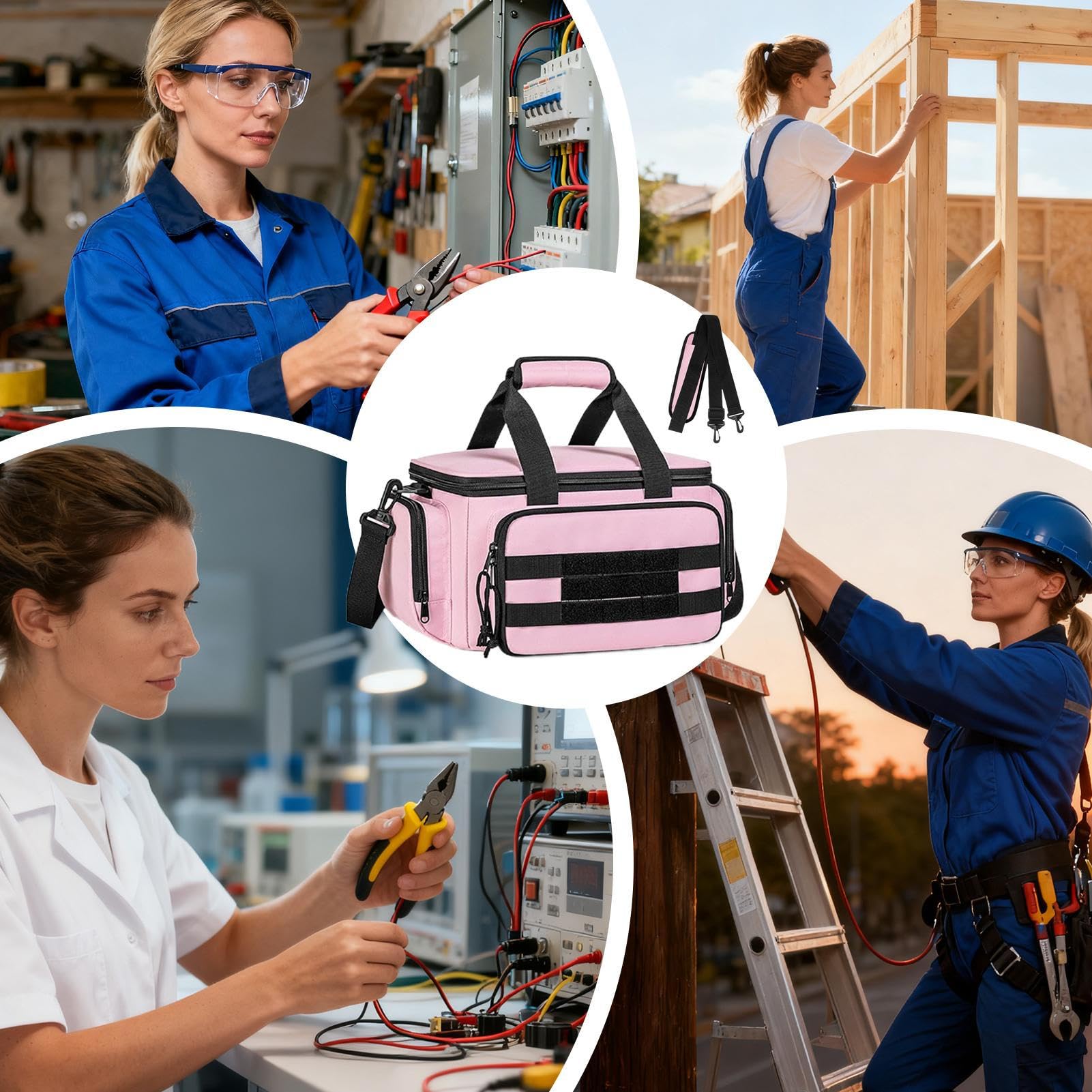 Borsa per attrezzi da elettricista multiuso con chiusura | Sacchetto Di Strumenti Idraulici Per Carpentieri Riparatore Trapano Punte Di Misurazione Morsetti