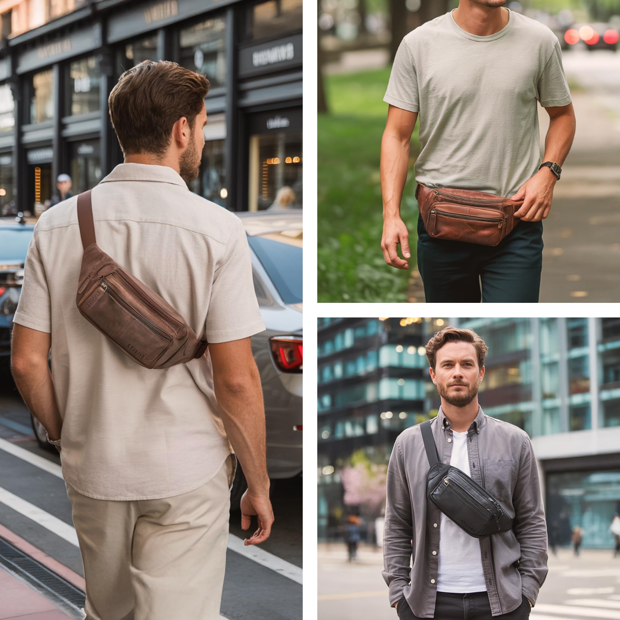 STILORD 'Devon' Marsupio in Pelle Marrone Uomo Vintage - Borsello da Cintura Pelle Vera con Molte Tasche - Zaino da Petto Antifurto - Marsupi per Viaggi e Festival