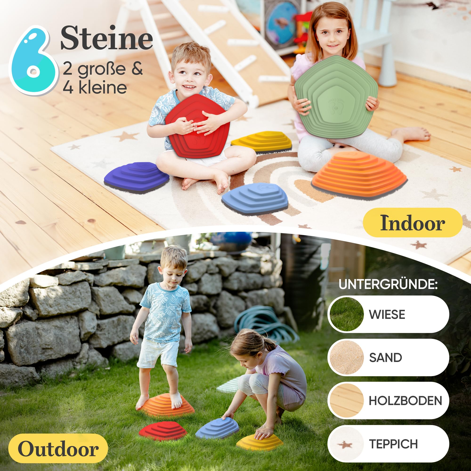 Big Heppy Rocks - Set Di 5 Pietre Di Bilanciamento E Gioco In Schiuma EPP Per Bambini Da 1 Anno In Su - Promuove Equilibrio E Motricità