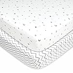 American Baby Company 2 Pack 100% Natural Cotton Fitted Crib Sheets 52 x 28 - Soft, Breathable, Hypoallergenic & Gentle Toddler Bed Sheets, Gray Star/Gray Zigzag, Neutral for Boys & Girls