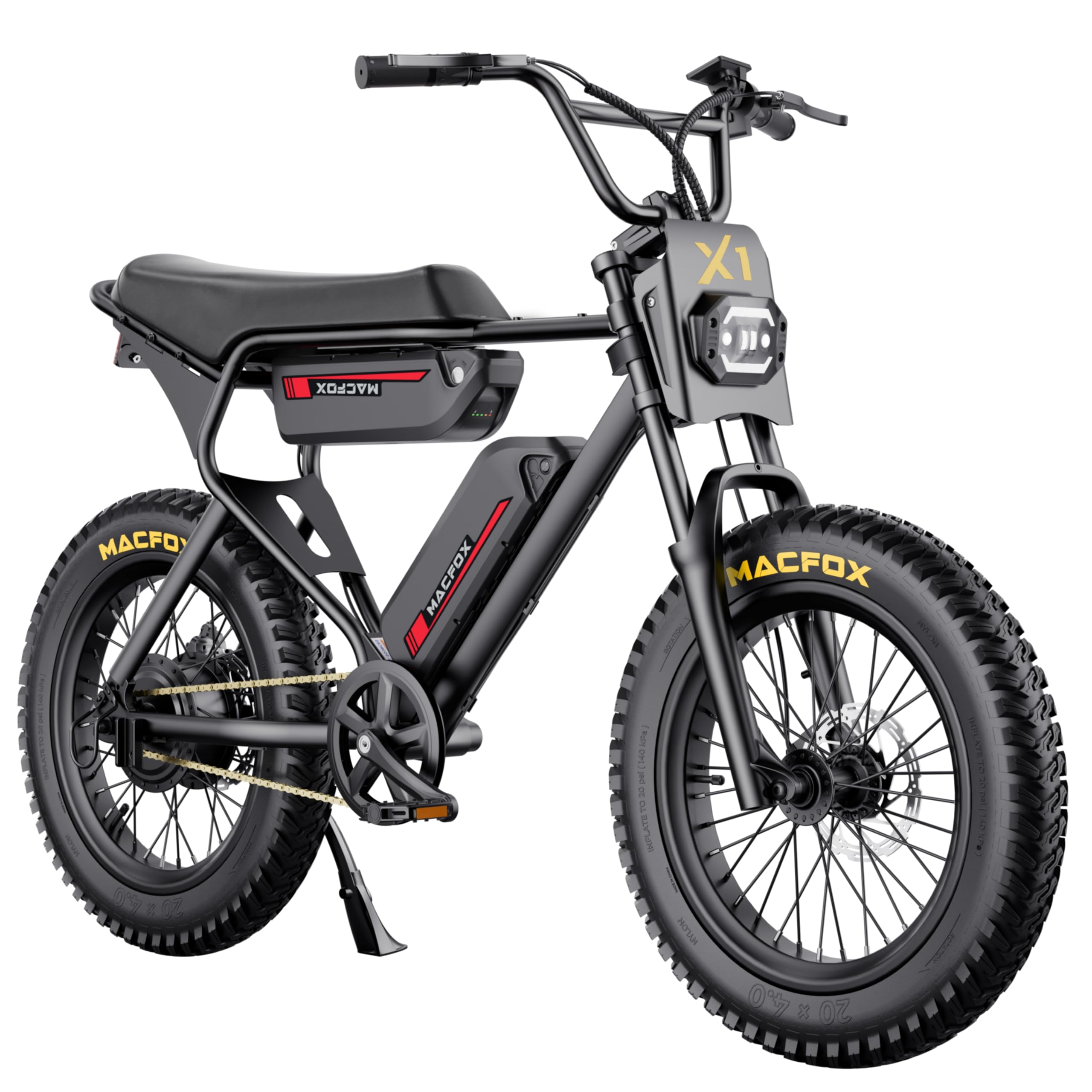 MACFOX Ebikes for Adults, 750W Electric Bike Wheelie 25 MPH Max Speed, 38 Miles Range, 20" Fat Tire E-Bike with Front Suspension, E-Bikes for Riding to City/School, X1S-2025 (Class-3)