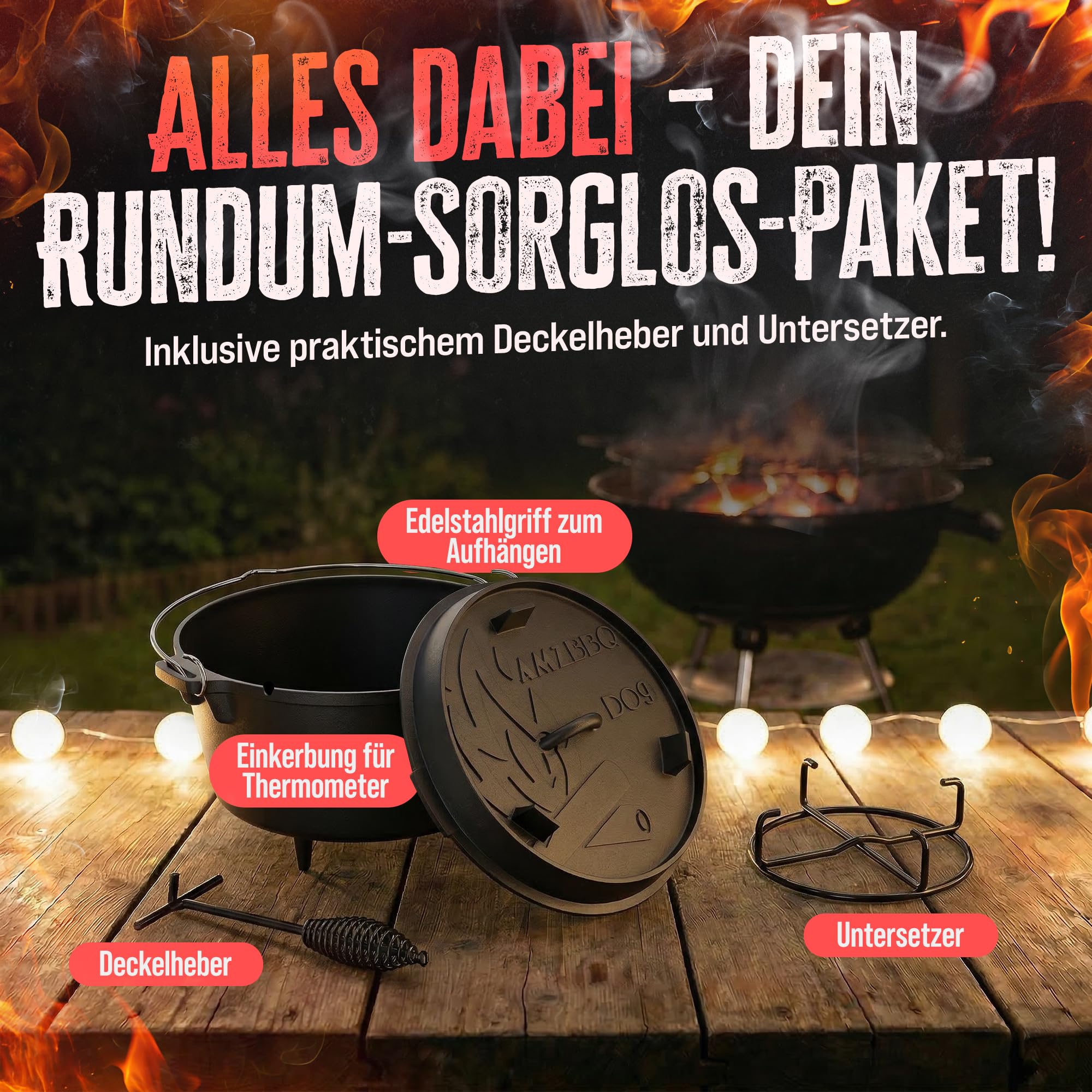 AMZBBQ Premium Dutch Oven - Olla con patas (9 litros)