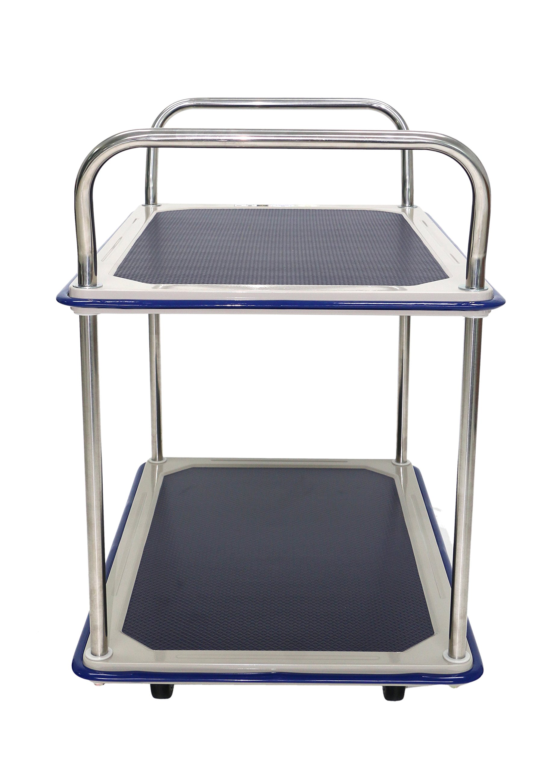 TW-220 Etagenwagen, verchromt, 2 Etagen, LxBxH: 914 mm x 610 mm x 950 mm, Tragfähigkeit 370 kg, Edelstahl/Blau