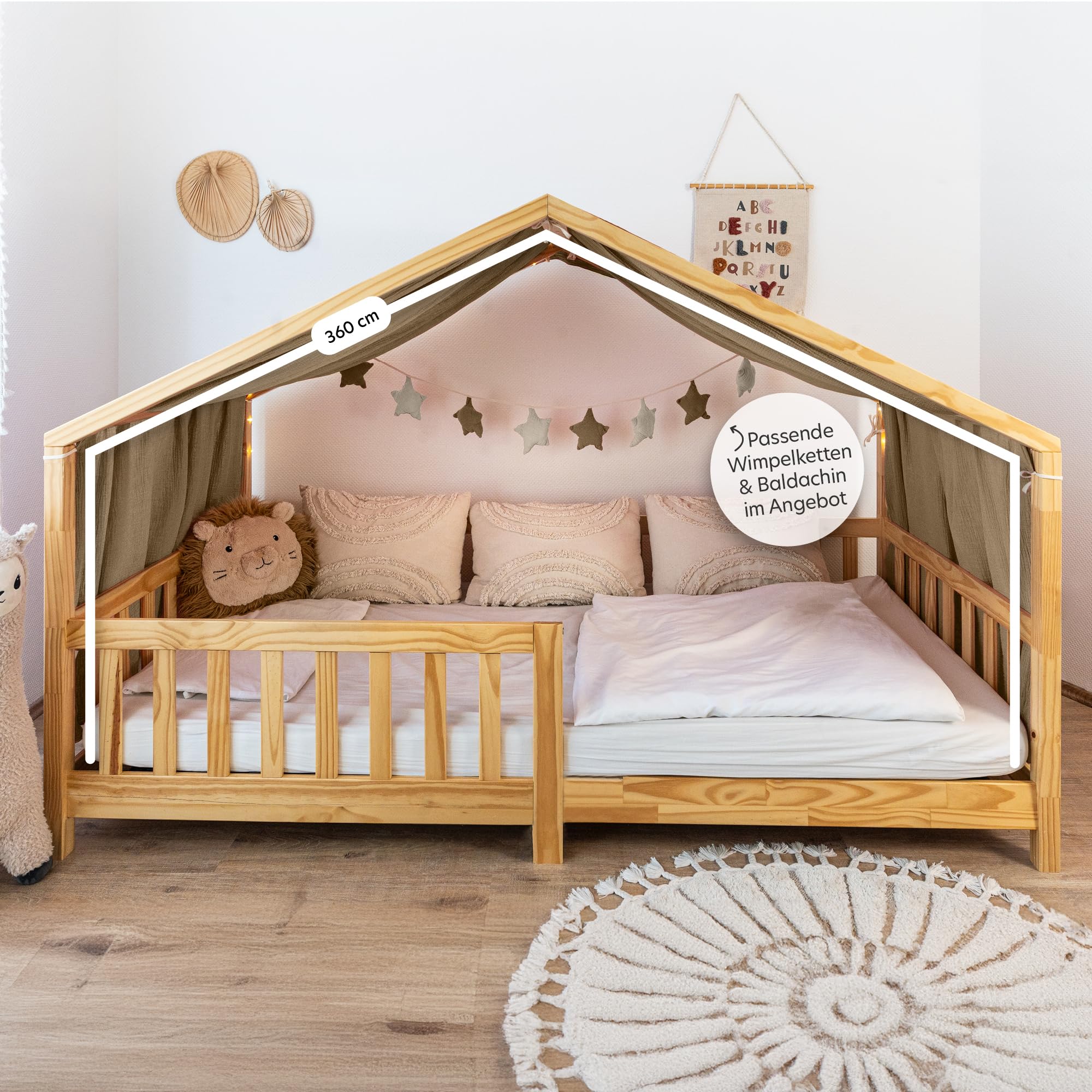 lilimaus Hausbett Himmel mit Gold Applikation [in 12 Farben] Betthimmel Hausbett aus 100% Baumwolle Musselin - Stoffhimmel für Hausbett Deko Mädchen & Jungen - Himmel für Hausbett Kinderbett Vorhang