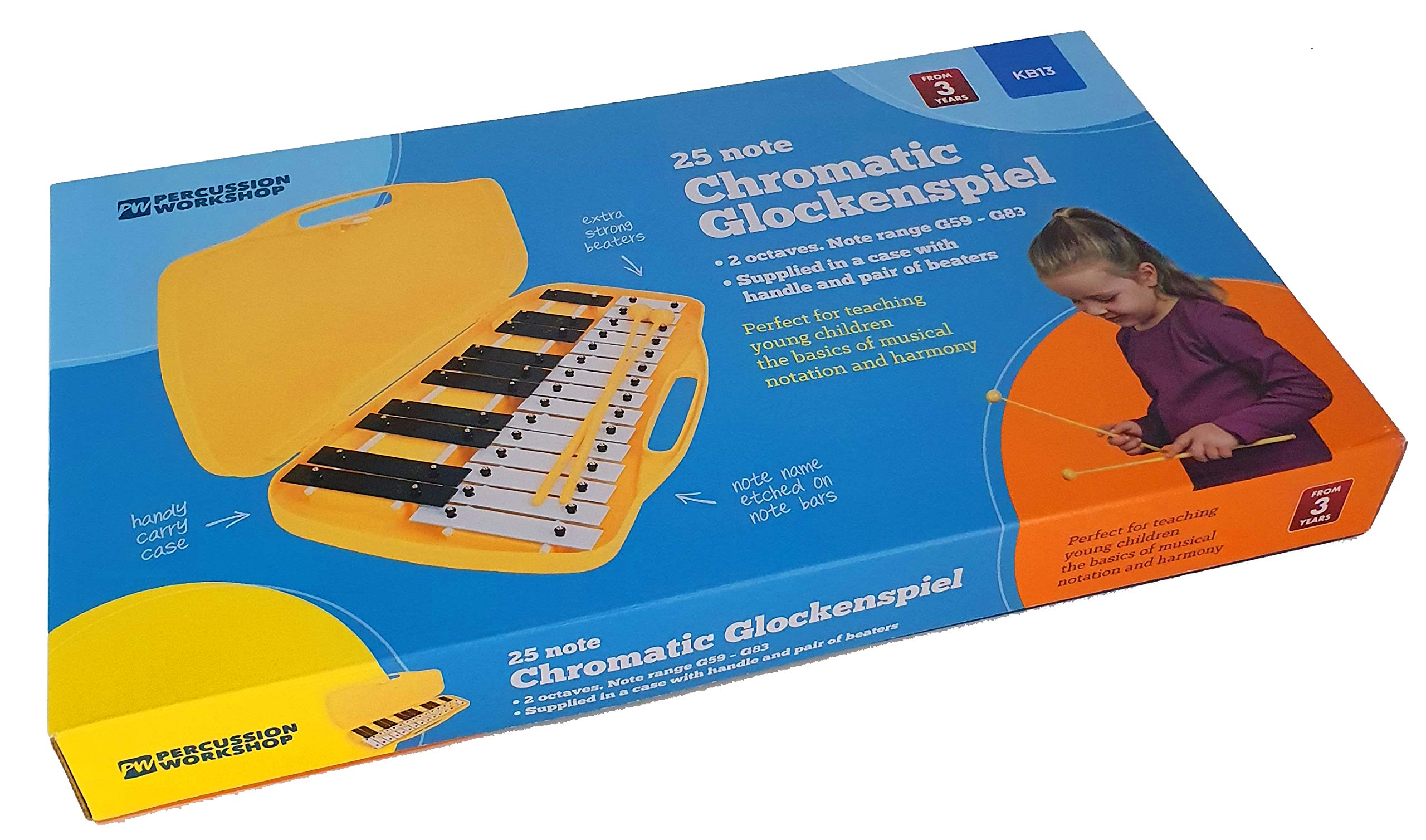 Glockenpiel Carrillón Metalófono Xilófono FOREST PERCUSSION KB13 Cromático, 25 Teclas Negras y Cromadas con Estuche y Mazas - Rockmusic España