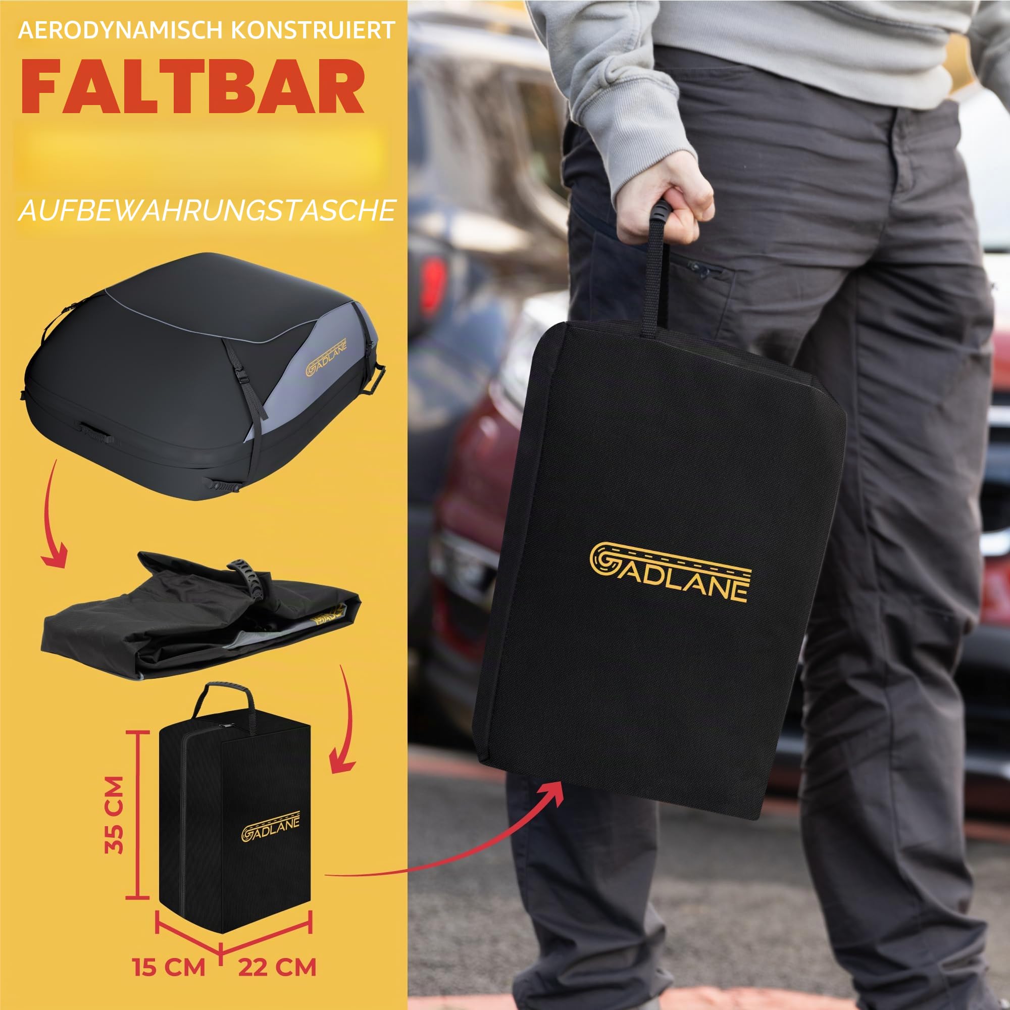 GADLANE Auto Dachtasche 400L Wasserdicht Dachbox für Autos & SUV mit oder ohne Dachträger mit 4 stabilen Gurten Anti-Rutsch-Matte Aufbewahrungstasche (Grau/Schwarz)