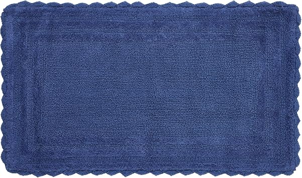 Better Trends Lilly Crochet 24x40 Reversible Bath Rugs and Bath mats for Bathroom, Luxurious 100% Cotton Bath Rug & Water Absorbent Bathroom Mat - Blue Bath Matt