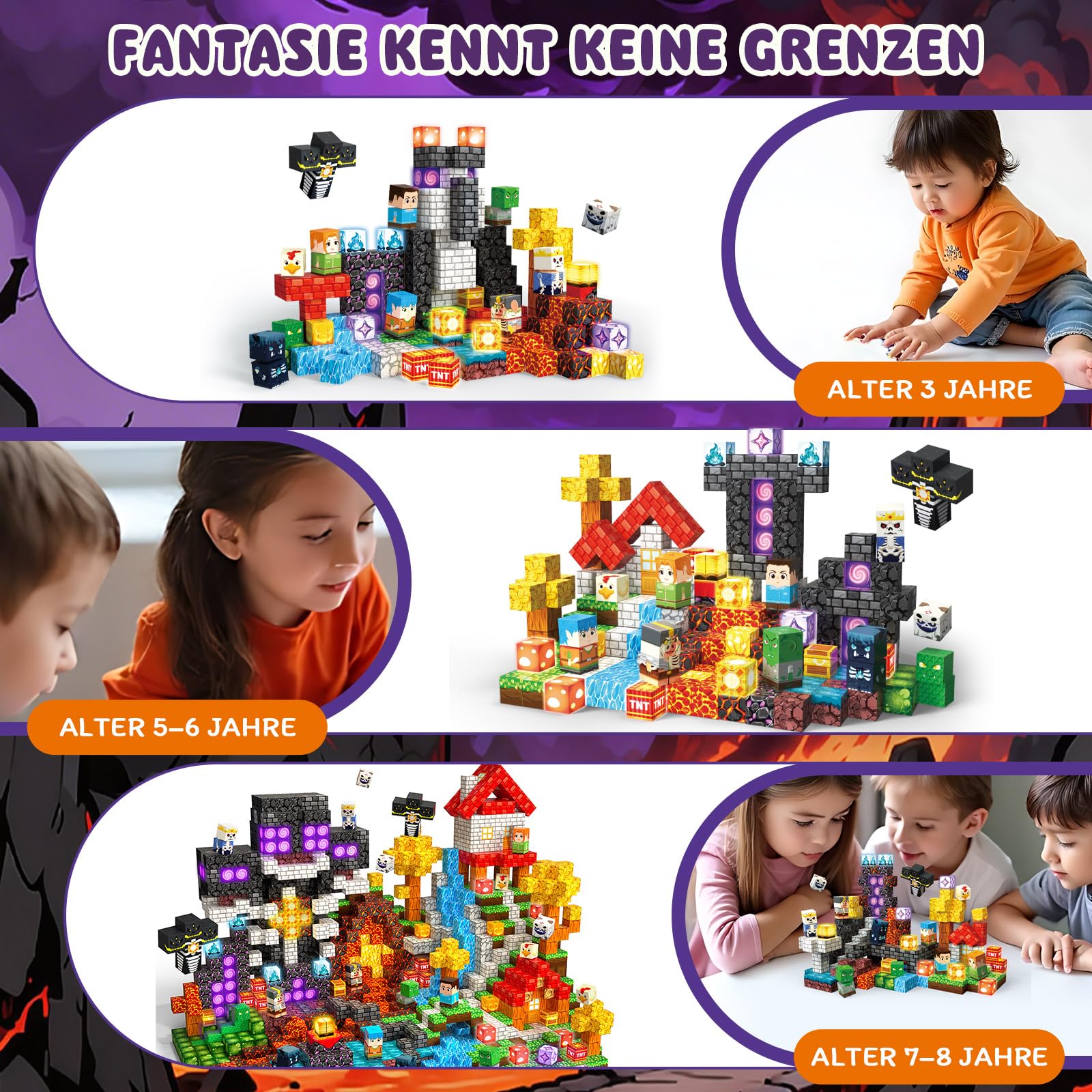 Magnetische Bausteine 220 PCS 2CM Magnetbausteine für Kinder ab 3 Jahre Blocks, Montessori Spielzeug Magnete Kinder, Magnetische Bauwelt Geburtstag Geschenk ab 3 4 5 6 7 8 9 10 11 12 Jungen Mädchen