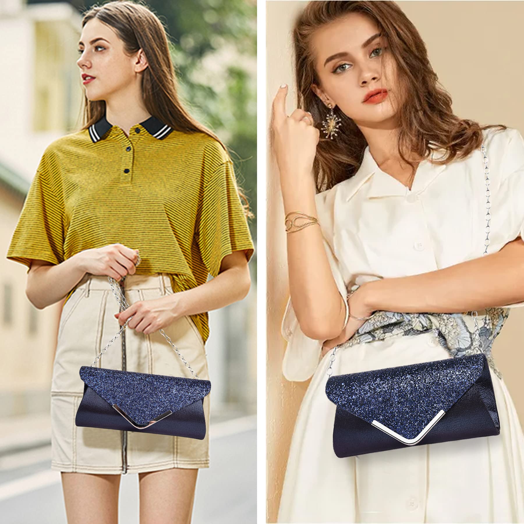 Larcenciel Pochette Donna, Borse da Sera Glitterata con Catena Staccabile, Borsa a Tracolla con Paillettes, Borsa alla Moda, Busta Elegante, borse a Spalla per Ballo di Fine Anno, Festa (Blu)