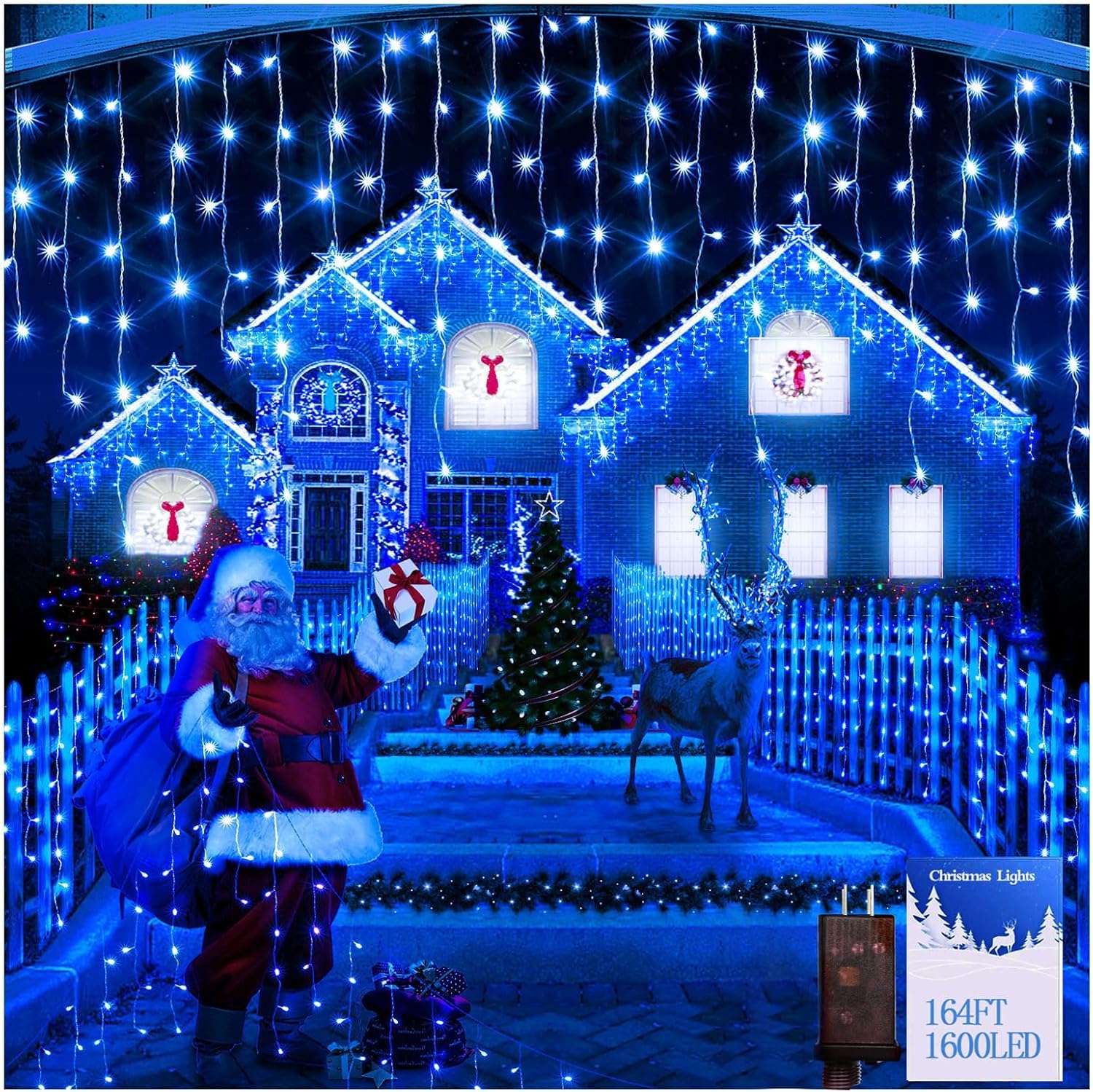 Weihnachtslichter Außen Super Lang 1600 LED 164FT Timer 8 Modi Stecker Dimmbar Weihnachtslichter Wasserdicht Innen LED-Streifen Lichter Dekor für Dach Terrasse Garten Urlaub Hochzeit Party Blau