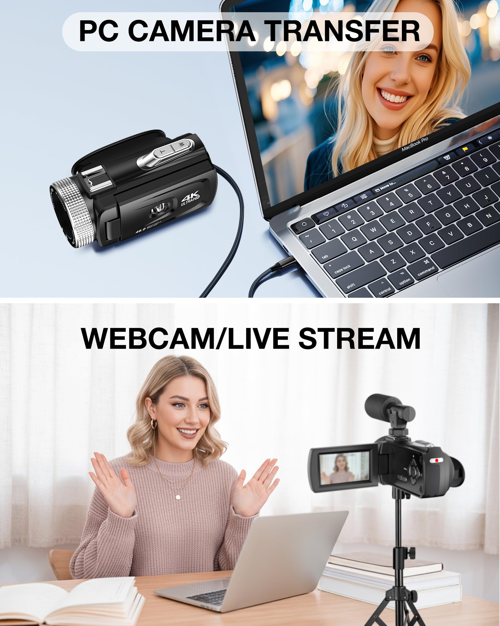 Videocamera 4K Camcorder 30FPS 48MP Vlogging Camera per YouTube, 18X Zoom Digitale Videocamere, Schermo Rotante 270° 3" Video Camera, Vlog Camera con Scheda SD da 32 GB, Telecomando, Mic, 2 Batterie