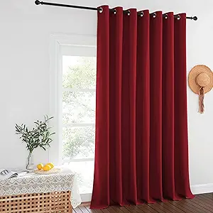 NICETOWN Room Space Divider Curtain, Slider Curtains Blackout Panel, Extra Wide Insulated Drapes, Window Treatment Privacy Blind (Burgundy Red, 100 inches Wide x 108 inches Long)