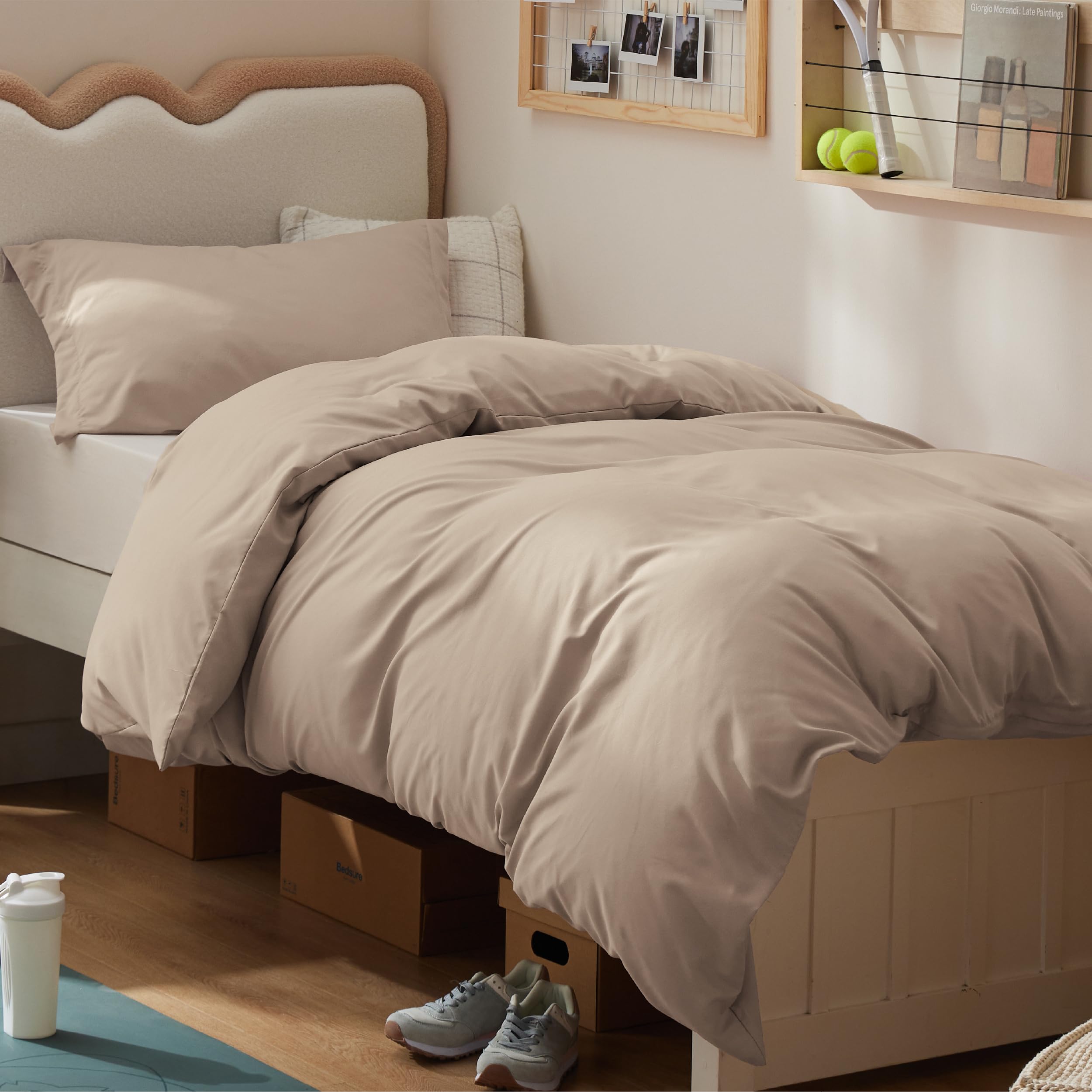 Bedsure Twin/Twin XL Duvet Cover, Double Brushed Bedding Set, Light Brown