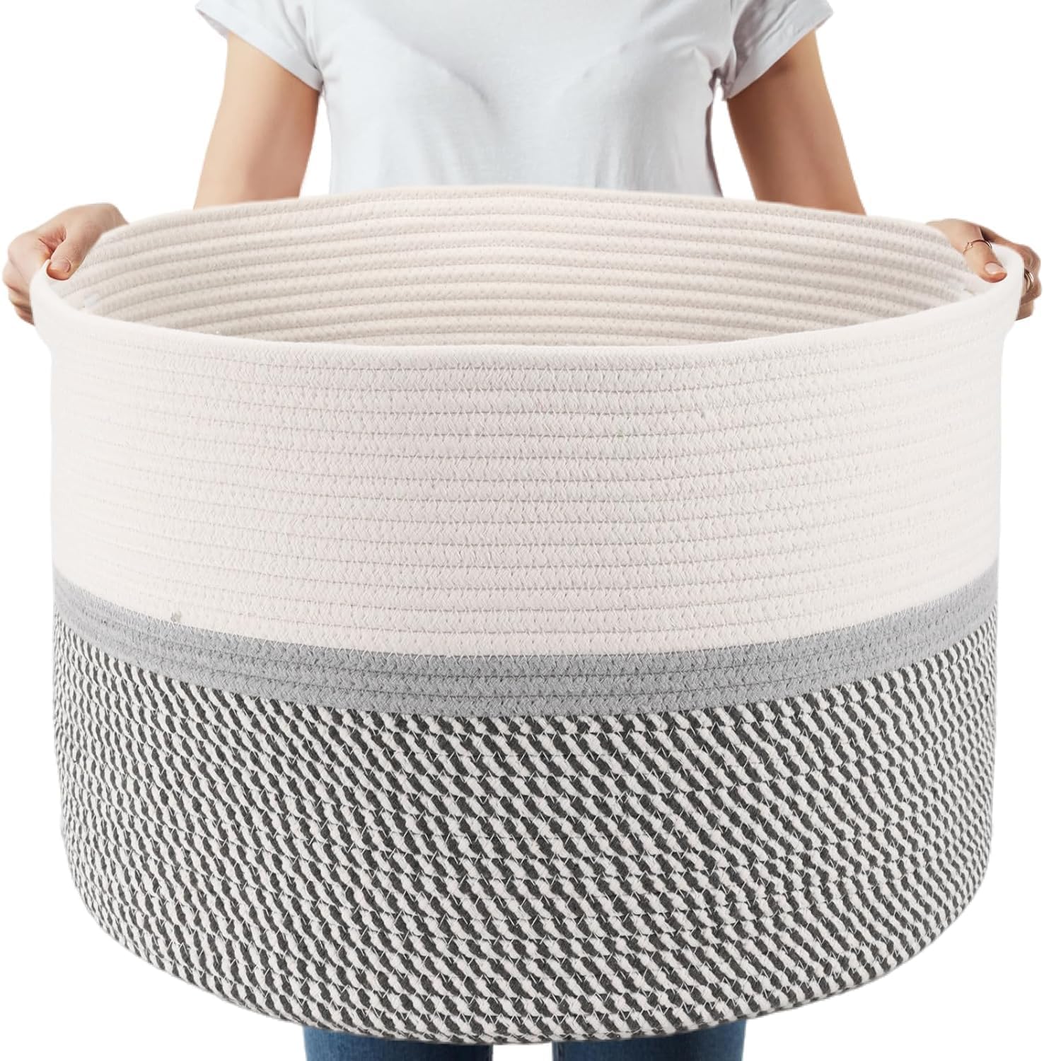 BRISHTl Large Laundry Hamper, Tall Woven Rope Storage Basket For Blanket, Toys, Dirty Clothes In Living Room, Bathroom, Bedroom (Design-20, 13" X 15") (B0DBM4XPGG) Amazon Price History, Amazon Price Tracker