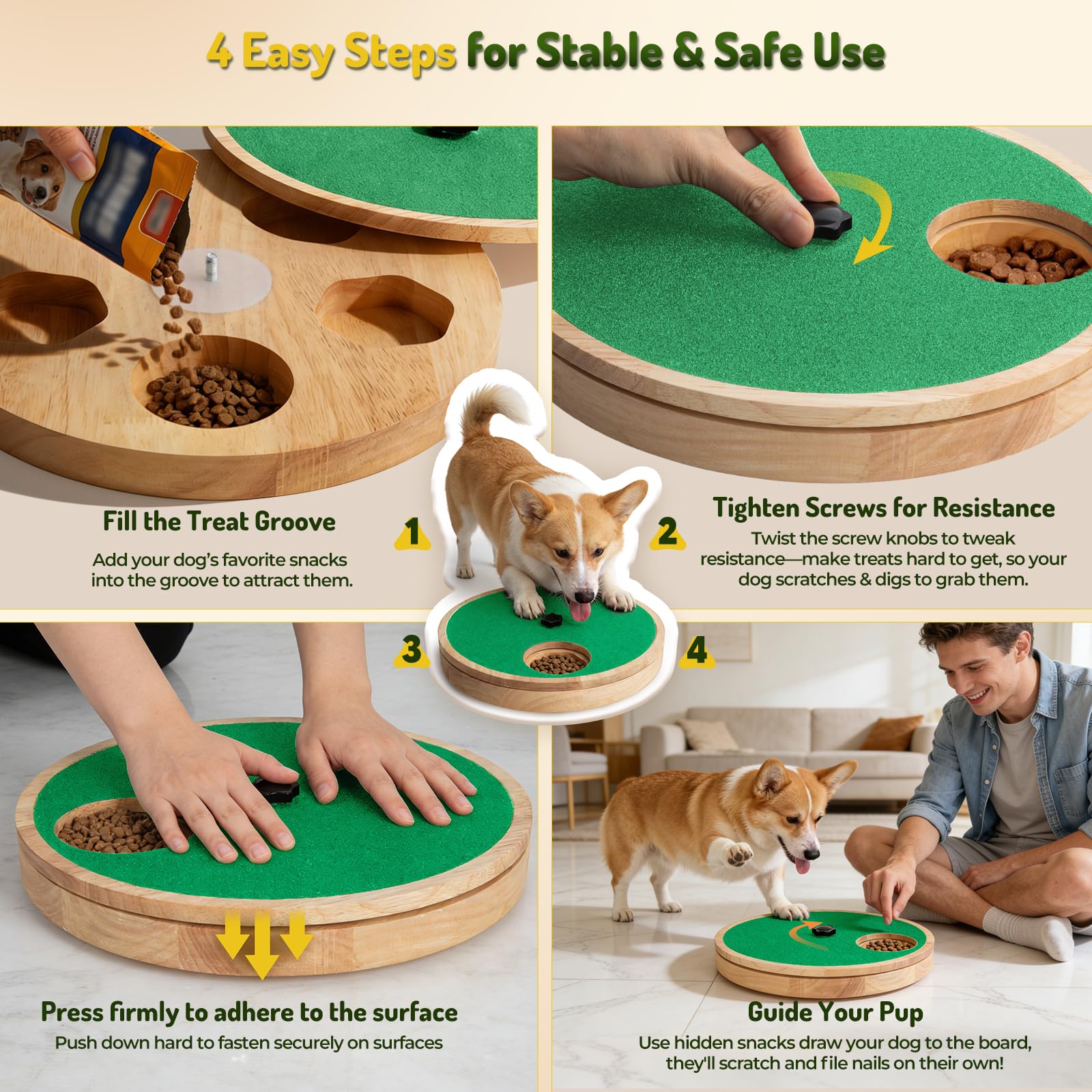 Planche à Griffer pour Chien avec Boîte à Friandises, Vert | Jouet Chien Interactif Réglable Pour un entretien Sans Stress,Planche à Friandises Puzzle Pour Chiens de Toutes