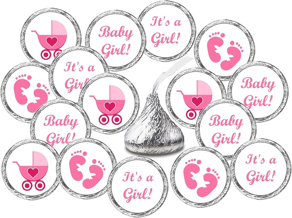 324 Pink Its a Girl 베이비 샤워 선물 스티커, 베이비 샤워 또는 스프링클 파티 장식, 초콜릿 드롭 스티커, 핑크 선물 라벨, Its a Girl Kisses. 태그, 캔디 포장지, 미국 제조 — 사진 1