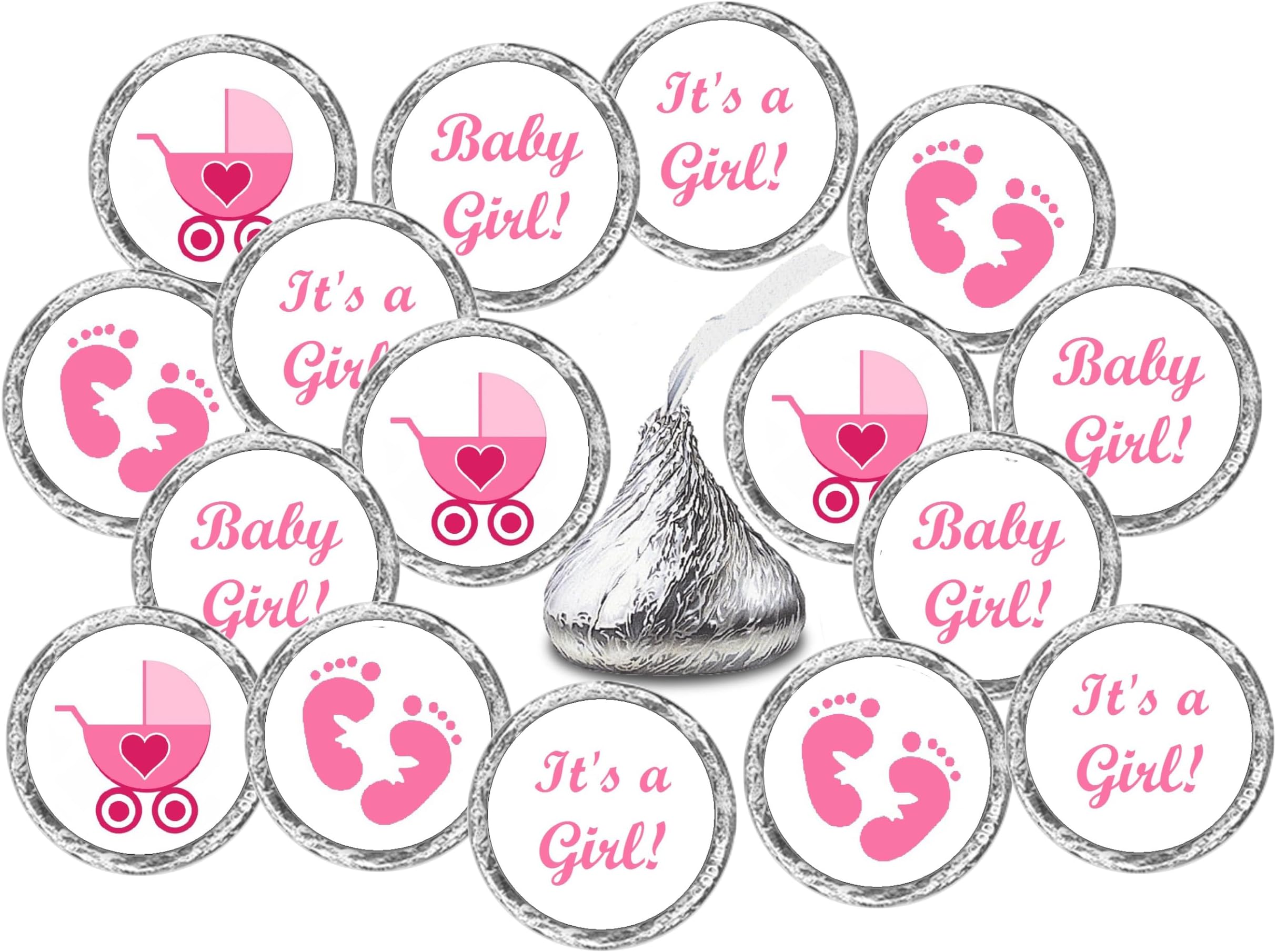 324 Pink Its a Girl Baby Shower Favors Stickers for Baby Shower Or Sprinkle Party Decorations, Chocolate Drop Stickers, Pink Favors Labels, Its a Girl Kisses. Tags, Candies Wrappers, Made in USA