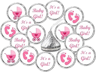 324 Pink Its a Girl Baby Shower Favors Stickers for Baby Shower Or Sprinkle Party Decorations, Chocolate Drop Stickers, Pink Favors Labels, Its a Girl Kisses. Tags, Candies Wrappers, Made in USA