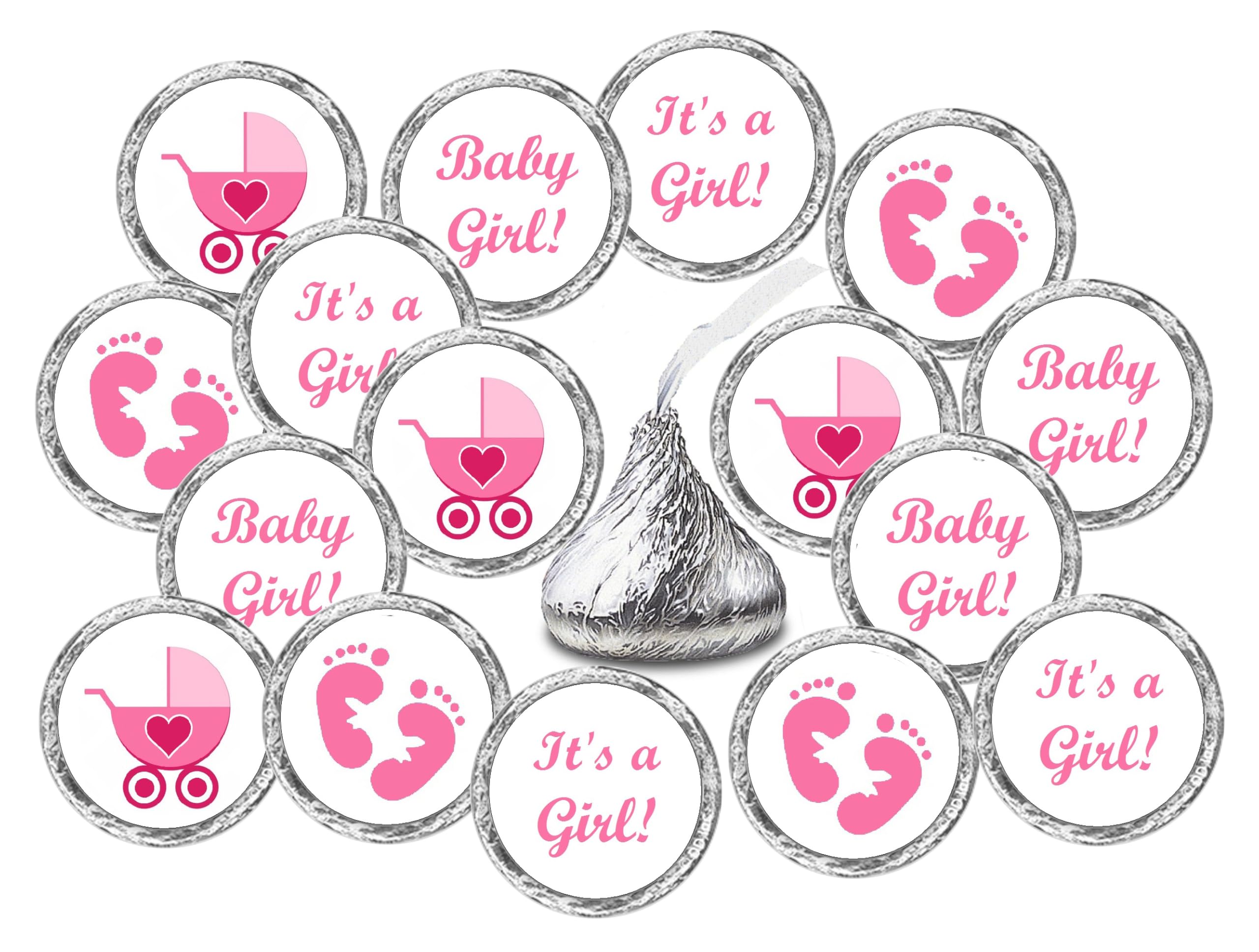 324 Pink Its a Girl Baby Shower Favors Stickers for Baby Shower Or Sprinkle Party Decorations, Chocolate Drop Stickers, Pink Favors Labels, Its a Girl Kisses. Tags, Candies Wrappers, Made in USA