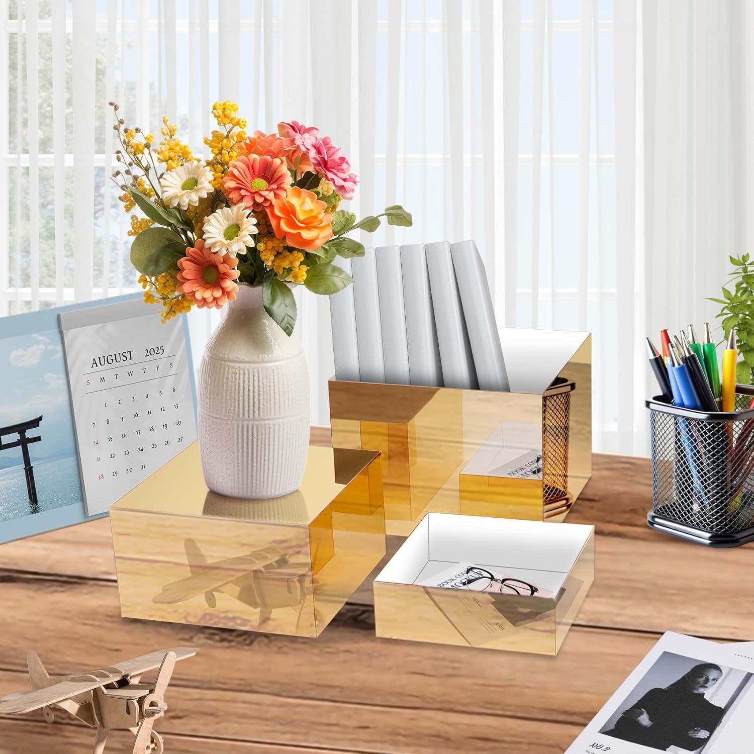 3 Pcs Gold Buffet Risers - Acrylic Box Rack Nesting Lifter for Food & Dessert Display