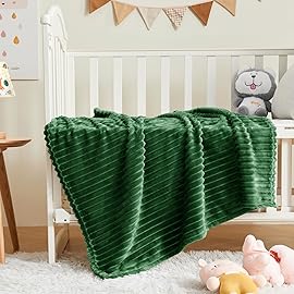 BEDELITE Baby Blankets for Boys Girls 30x 40 - 3D Ribbed Jacquard Cute Fuzzy Fleece Blanket, Warm and Breathable Soft Cozy Infant Toddler Blanket for Newborn All Seasons Suitable, Dark Green
