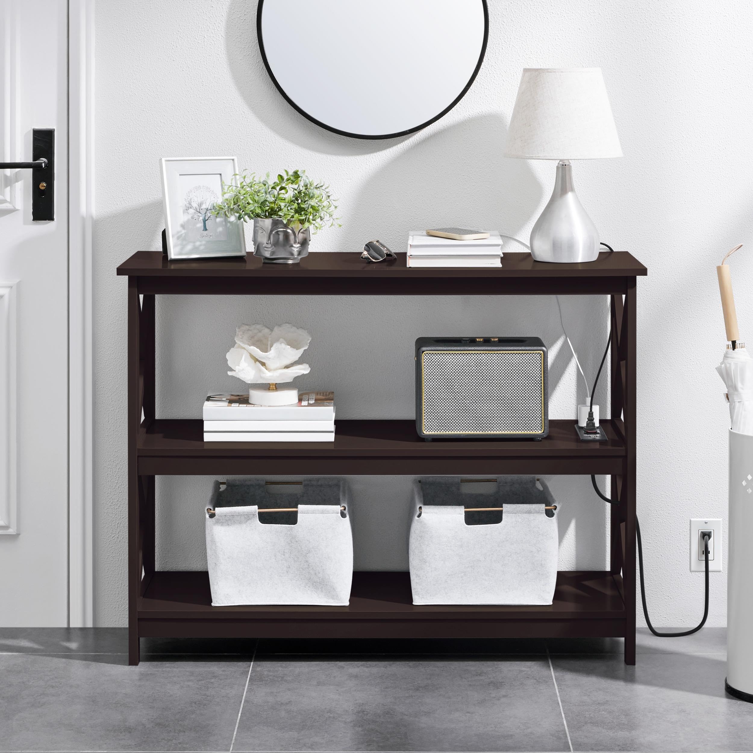 White MDF Pine Wood Console Yaheetech Console Table With Drawer - 3 ...