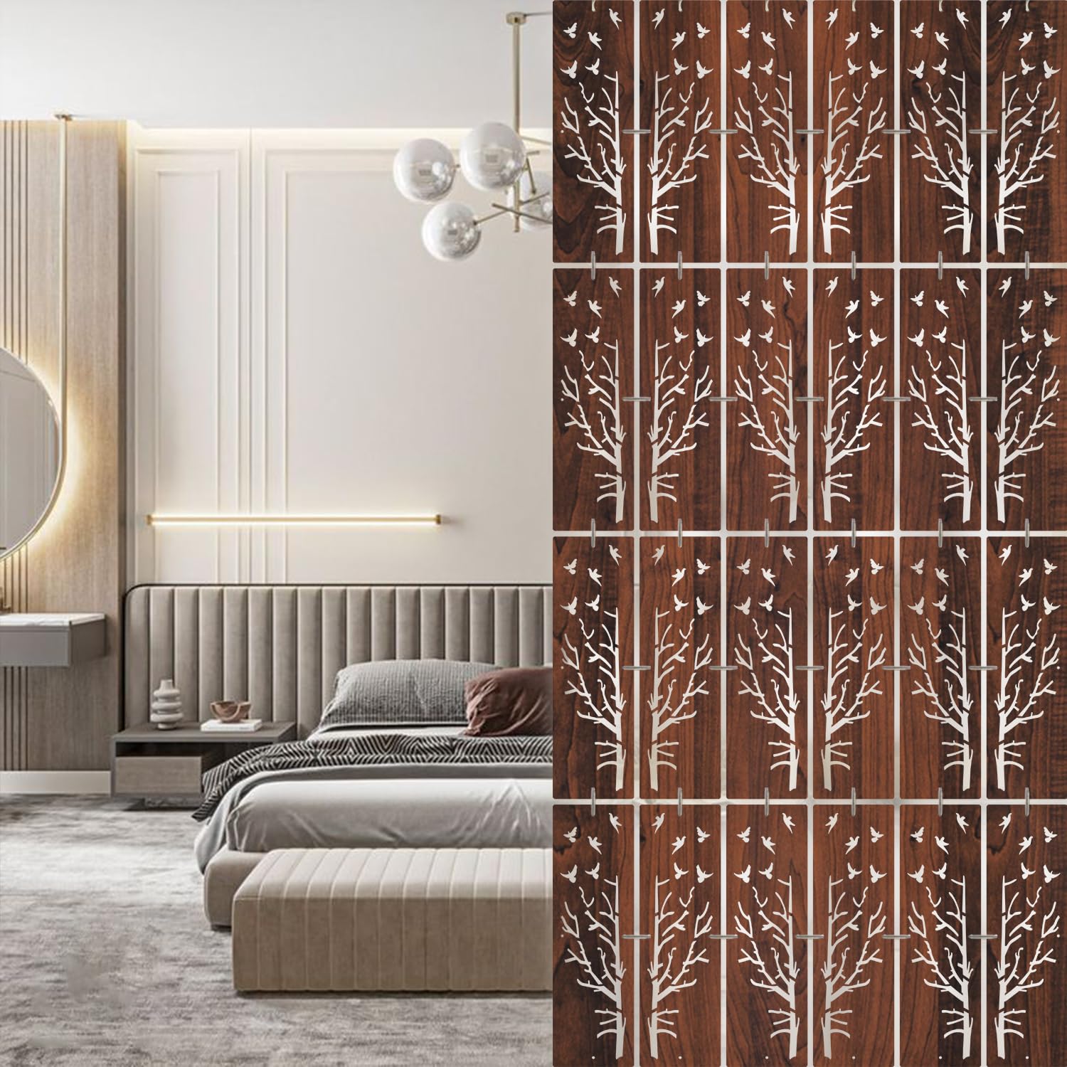OLIVE TREE Room Partitions Hanging Room DIY Divider Panel Modern Hanging Screen Partition for Decorating Bedding, Dining, Study and Sitting Living -Room, Hotel -Walnut-7116-image-37