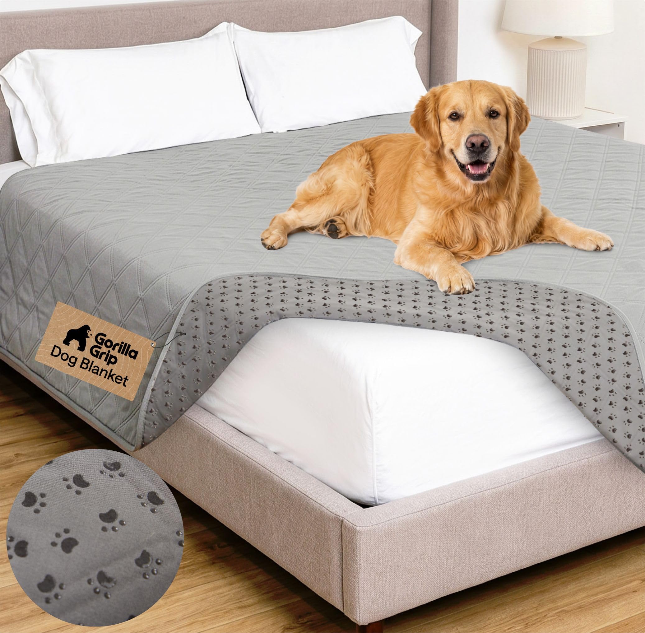 GORILLA GRIP® Waterproof Dog Blanket, Couch Cover for Dogs, 82x102 Gray