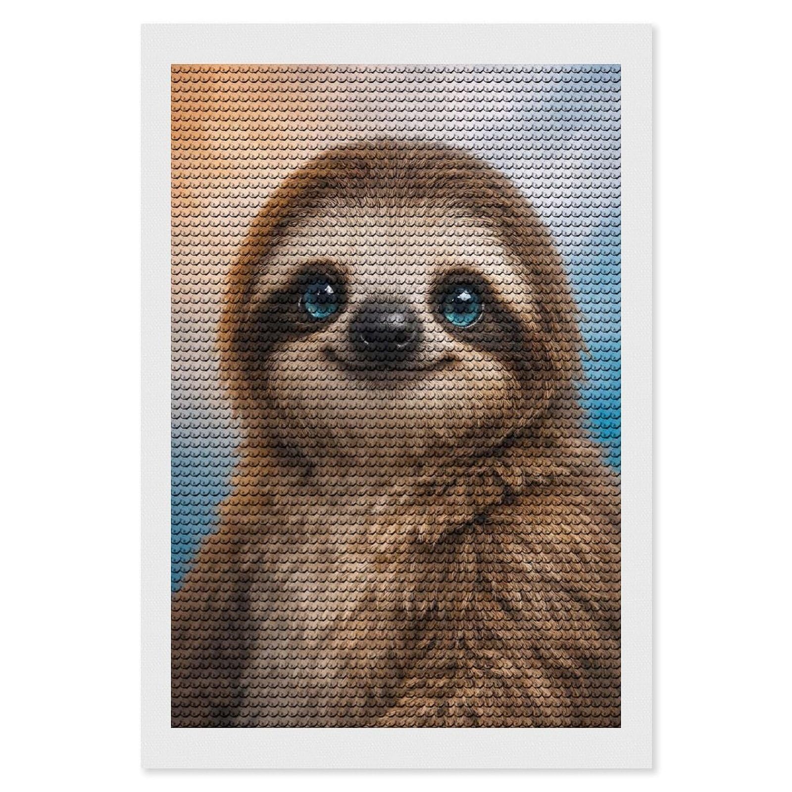 Junmoney Cute Sloth with Blue Eyes Diamond Art Canvas 8"x12", for Teens, Nice Detail and Sparkle, Farmhouse Decor, Festive Craft Gift, Easy to Enjoy
