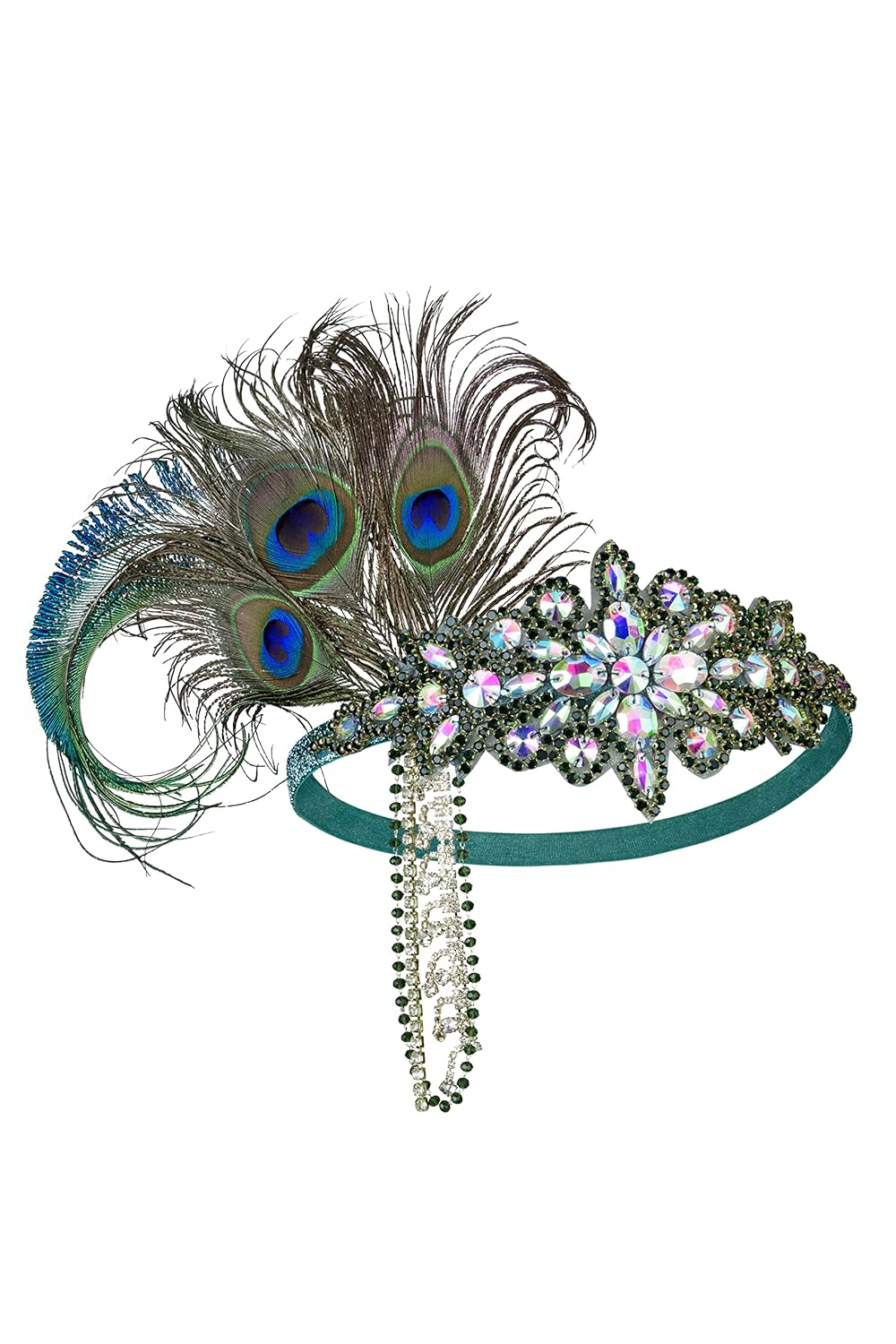 BABEYOND Women's 1920s Headband Flapper Feather Headpiece with Chain Roaring 20s Great Gatsby Themed Party Hair Accessory (Peacock) - Image 5