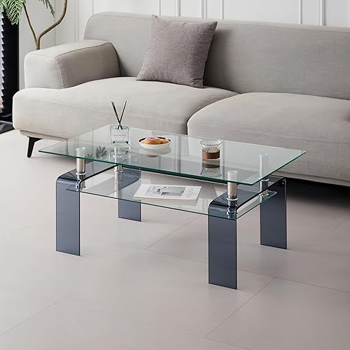 Miniatura 7 de Mesa de centro de cristal moderada con patas de cristal Pequeña mesa de centro moderna para sala de estar