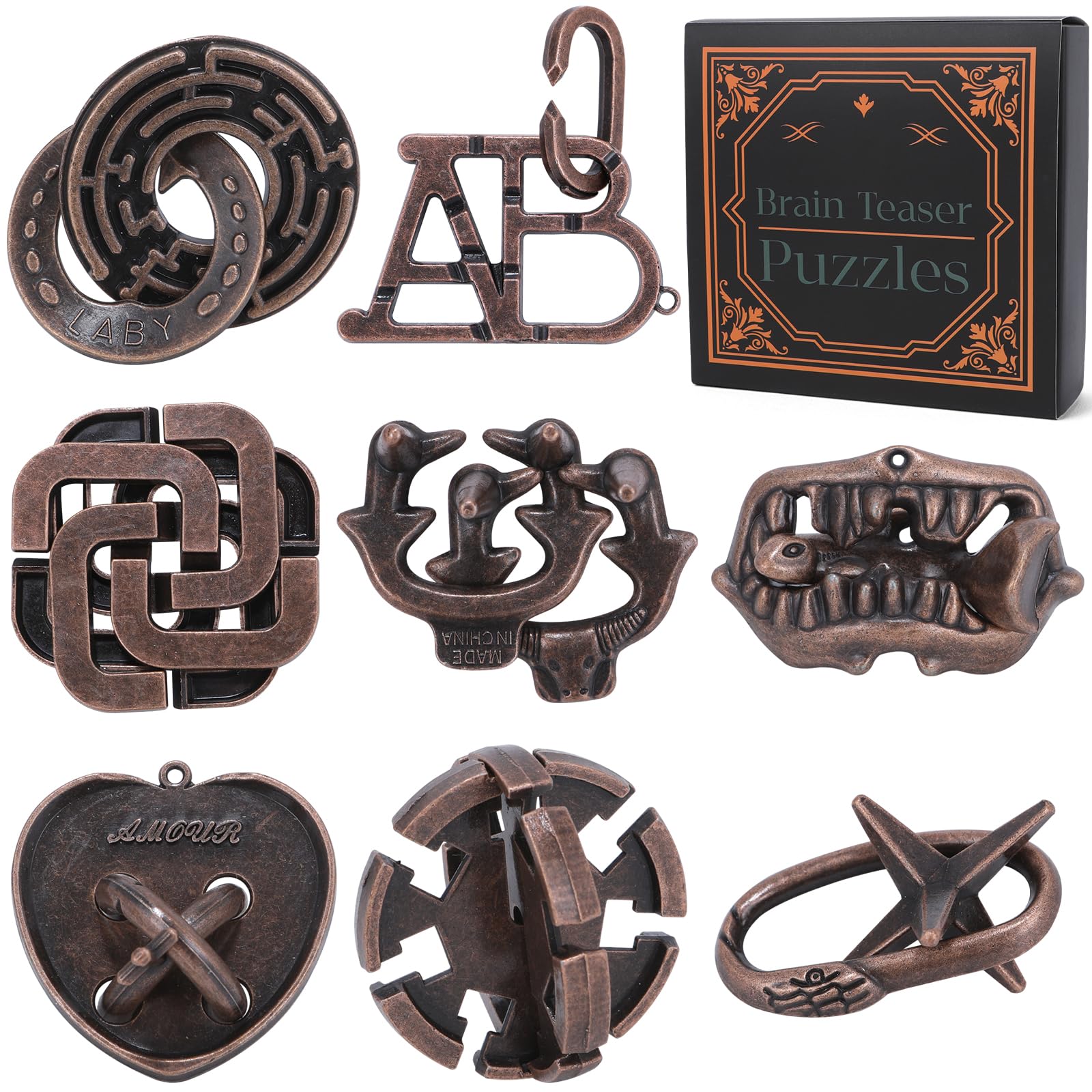 Amazon.com: 8 Pcs Brain Teaser Puzzles for Adults Teens - Metal