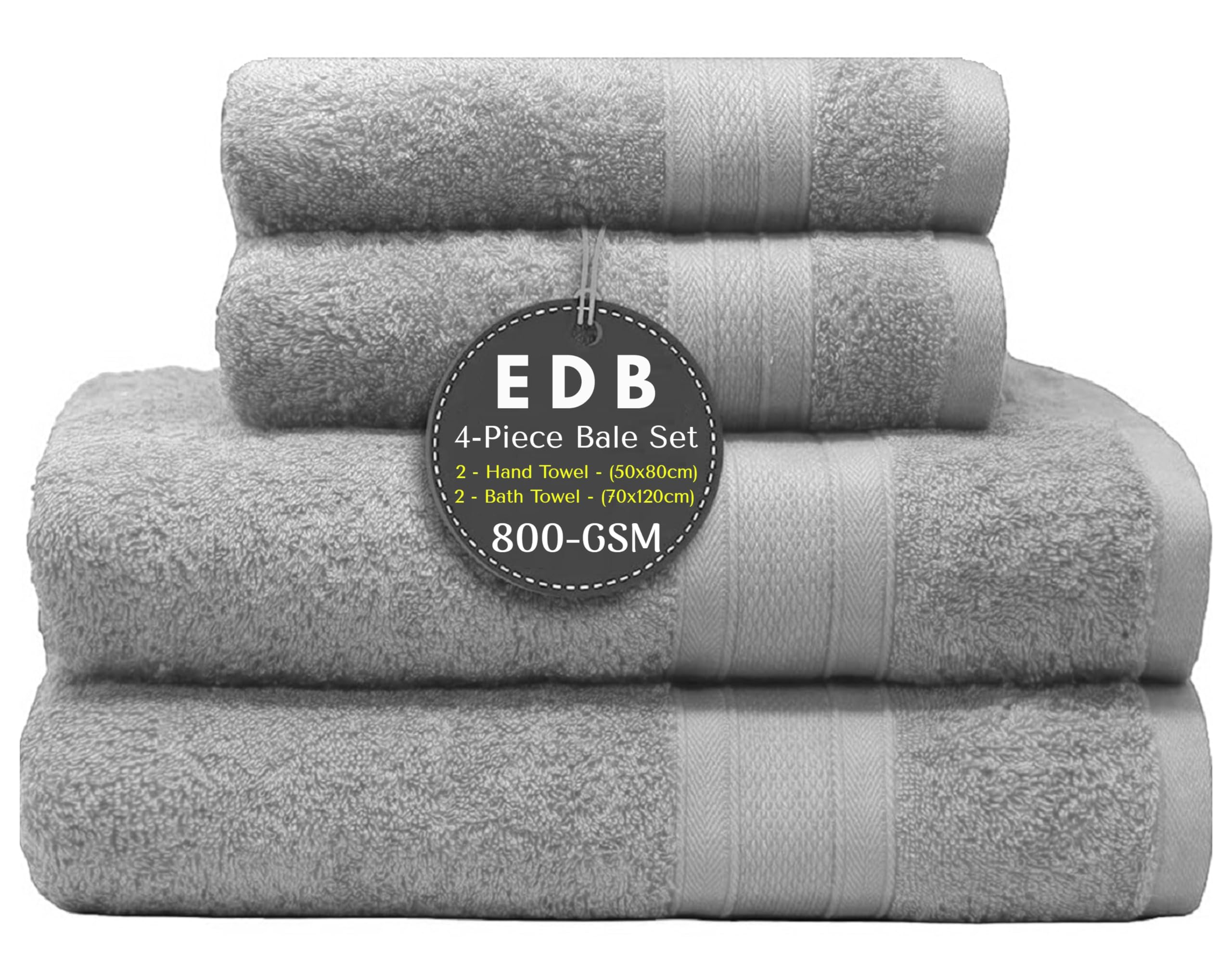 EDB Luxury 4 Piece Bale Set Towels 800-GSM Super Soft Egyptian Combed Cotton Ultra Absorbent & Quick Dry Hotel Quality Hand Guest Jumbo Bath Towels (Silver)