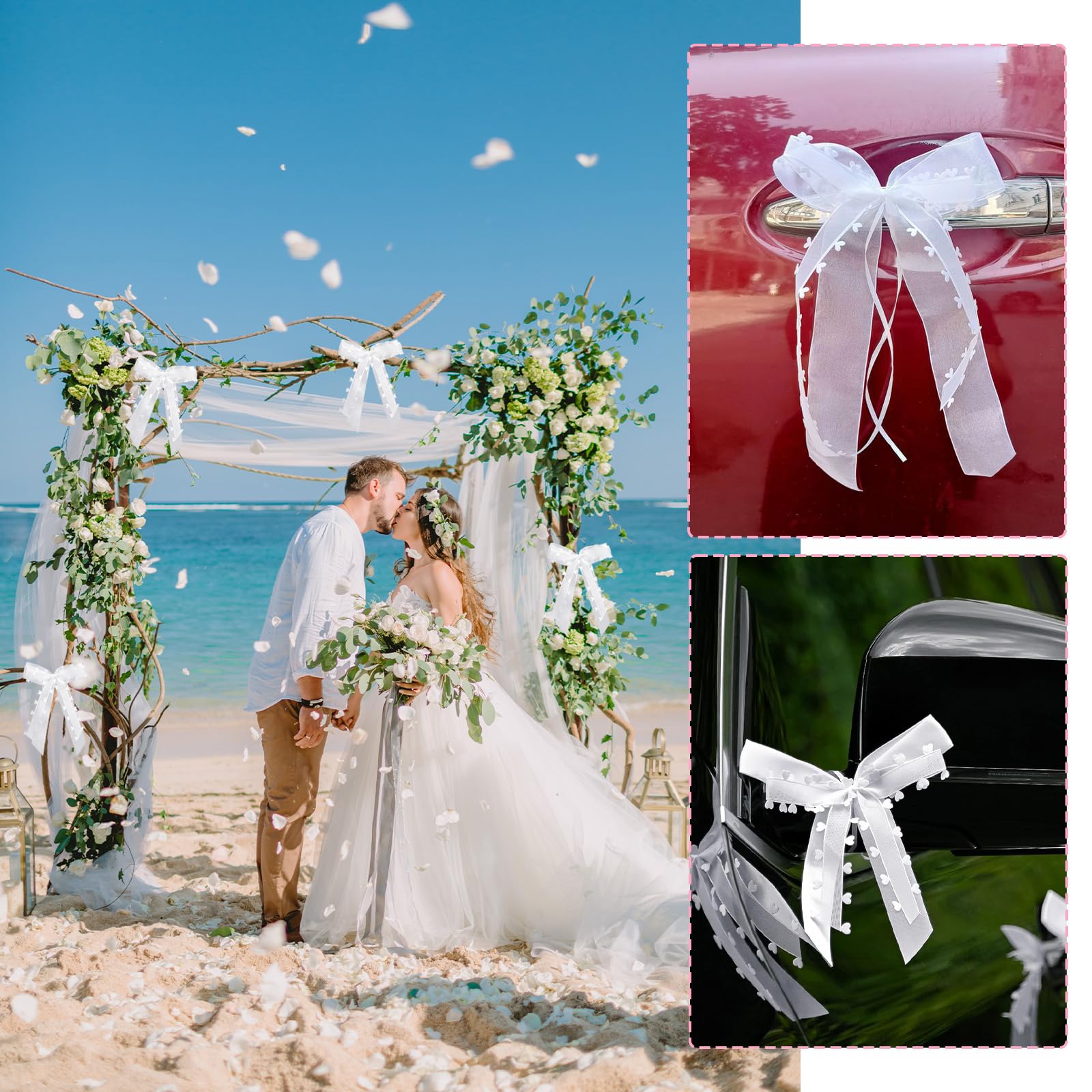20 Pièces Noeud Voiture Mariage Decoration Ruban Serpentin