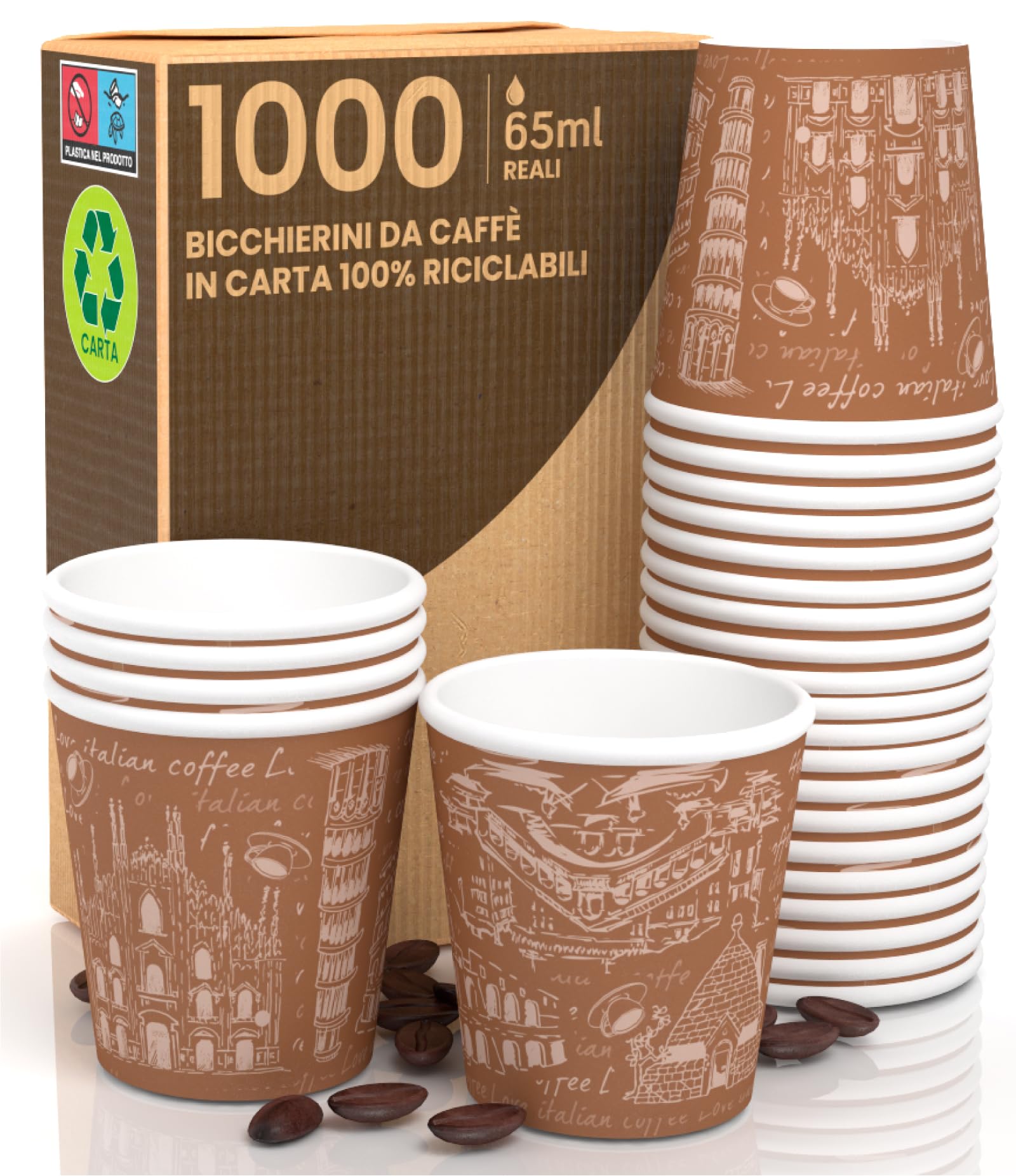 1000 Bicchierini Di Carta Per Caffè - 65ml, Ecologici E Biodegradabili, Colore Marrone - Foto 9