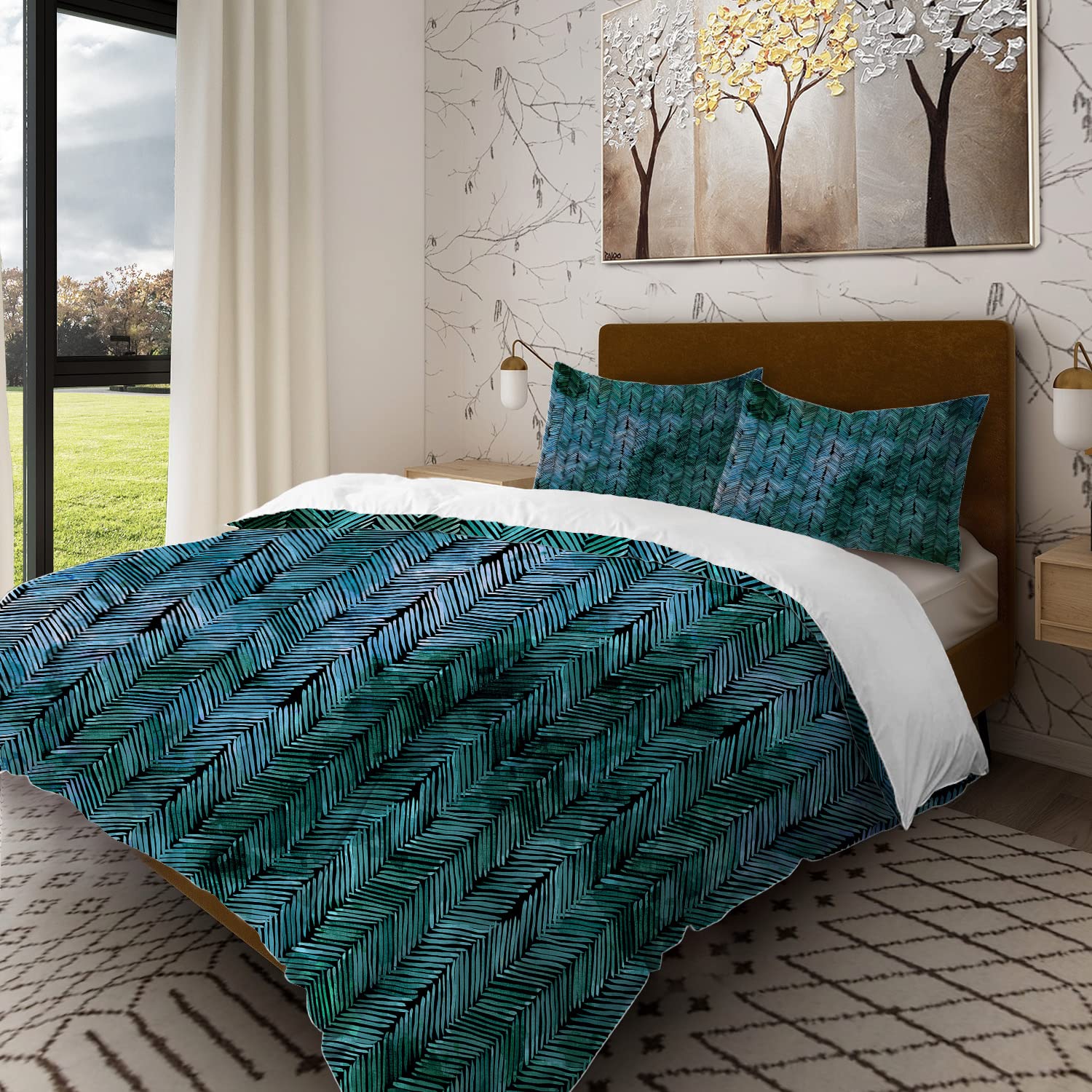 Batmerry Twin Size Comforter Set – Blue & Yellow Retro Polka Dot Duvet Cover, 3 Piece Bedding