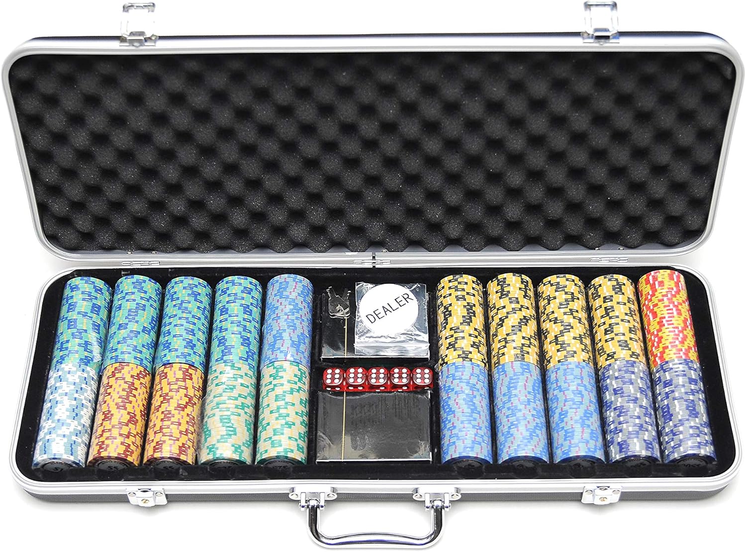 HAN'S DELTA Monte Carlo Poker Club Chip Set 14 Gram for Texas Hold'em, Blackjack, Casino Gambling with Black ABS Case, Cards, Dealer Button (Choose 300 or 500 Chips Set)
