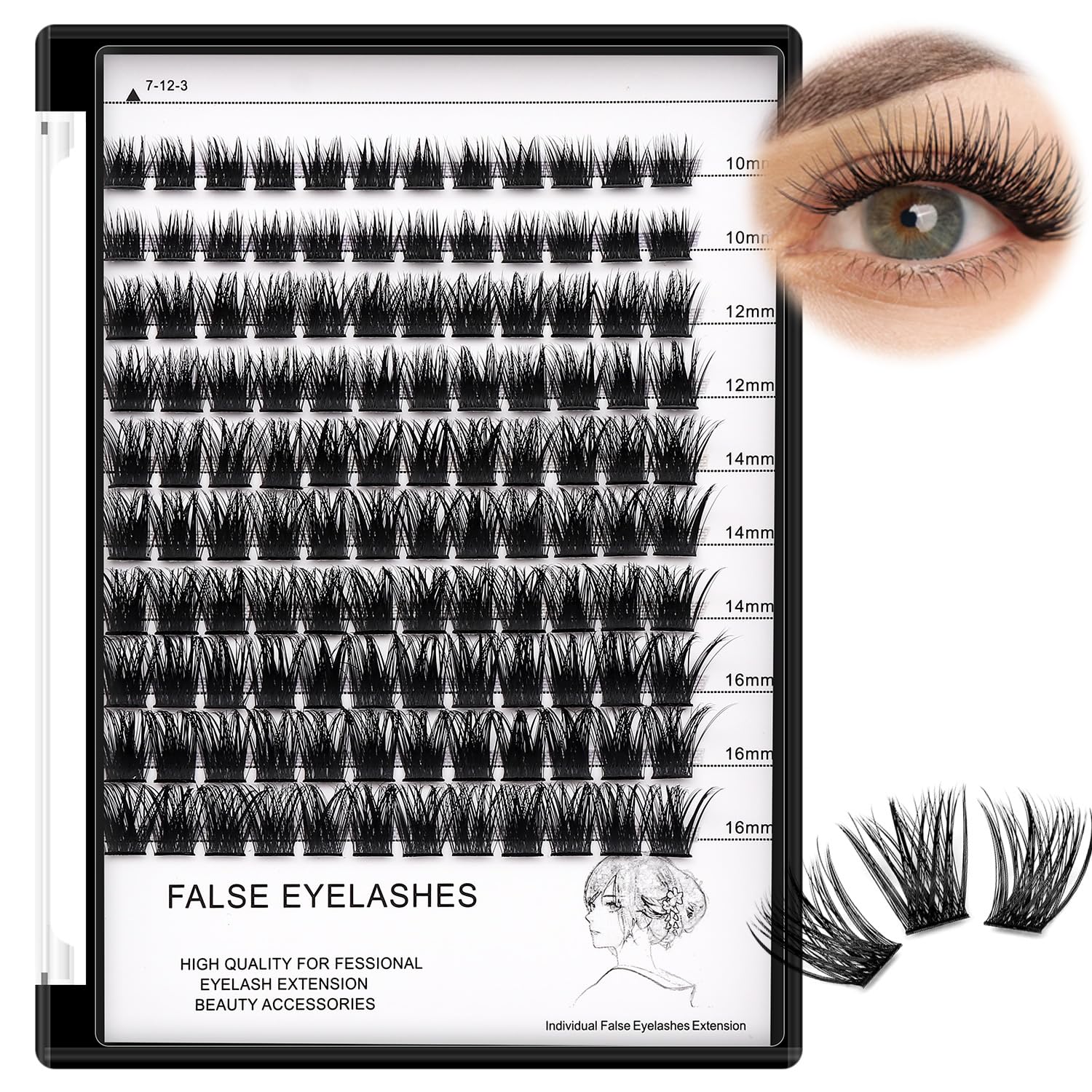 Bodermincer 120 Clusters 10mm+12mm/12mm+14mm/14mm+16mm Mixed Wide Cluster False Eyelash Individual Cluster EyeLashes Grafting Fake False Eyelashes