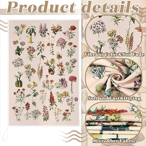 Miniatura 6 de Kajaia 4 toallas de cocina vintage con hongos del bosque, paños de cocina con flores silvestres, toallas de mano con plantas de mariposa, toalla