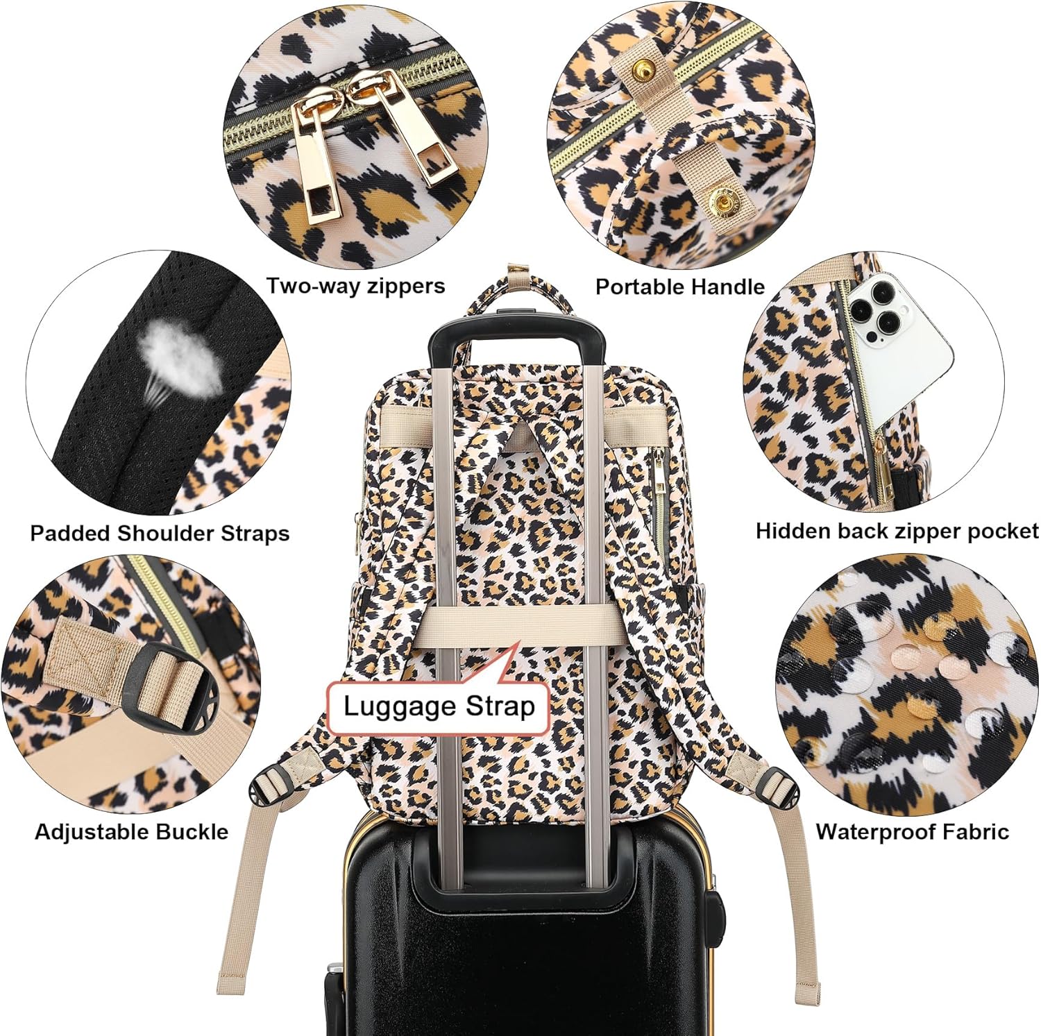 Leopard Laptop Backpack College Bookbag School Backpack for Women Girls, Travel Backpack 15.6 Inch Computer Backpacks - Image 4