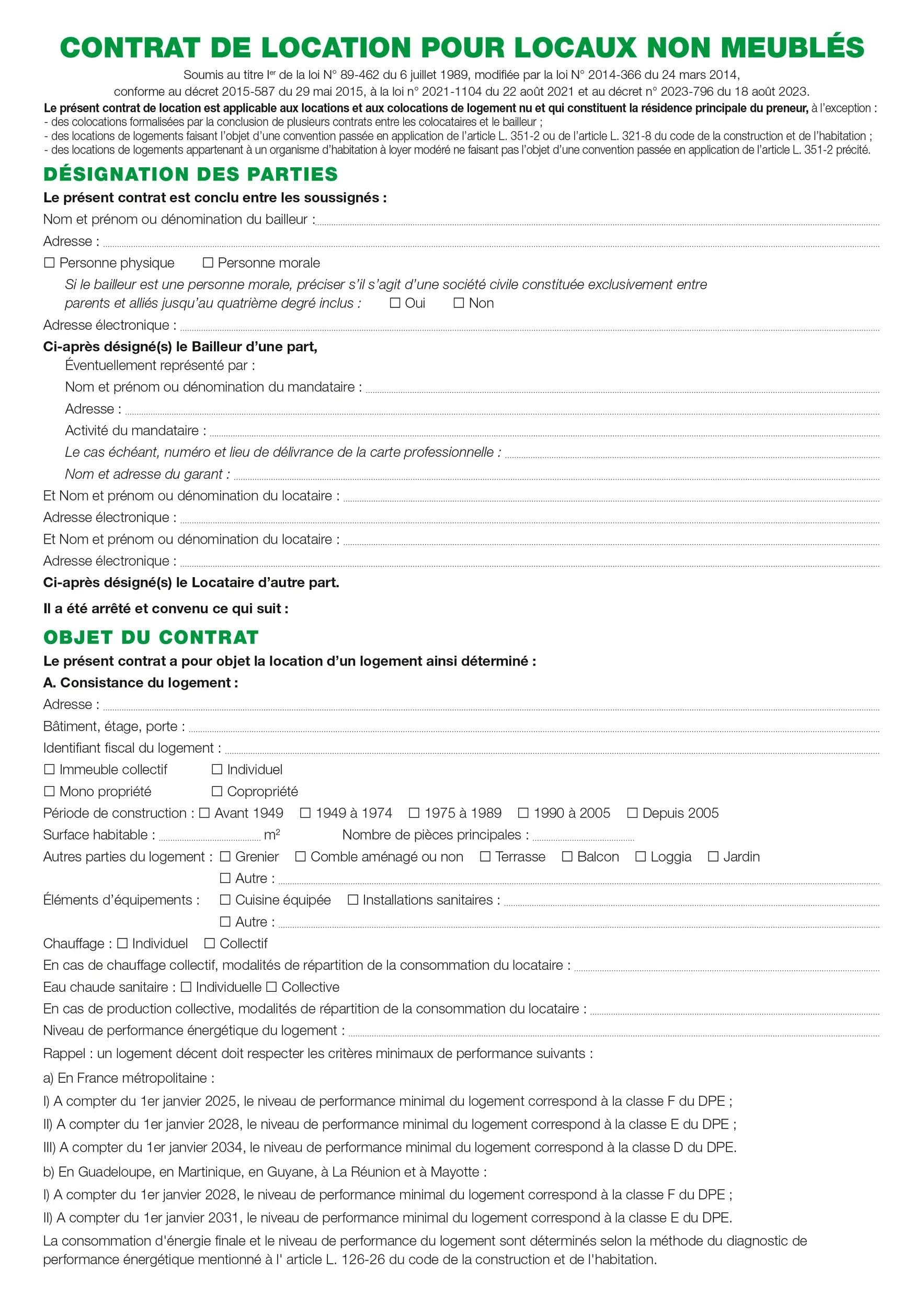 Exacompta - Réf- 45E - Paquet de 50 feuilles Contrat de location pour locaux non meublés utilisées dans les dossiers réf- 44E et 41E - Conforme au contrat type obligatoire ainsi qu'à la loi CLIMAT