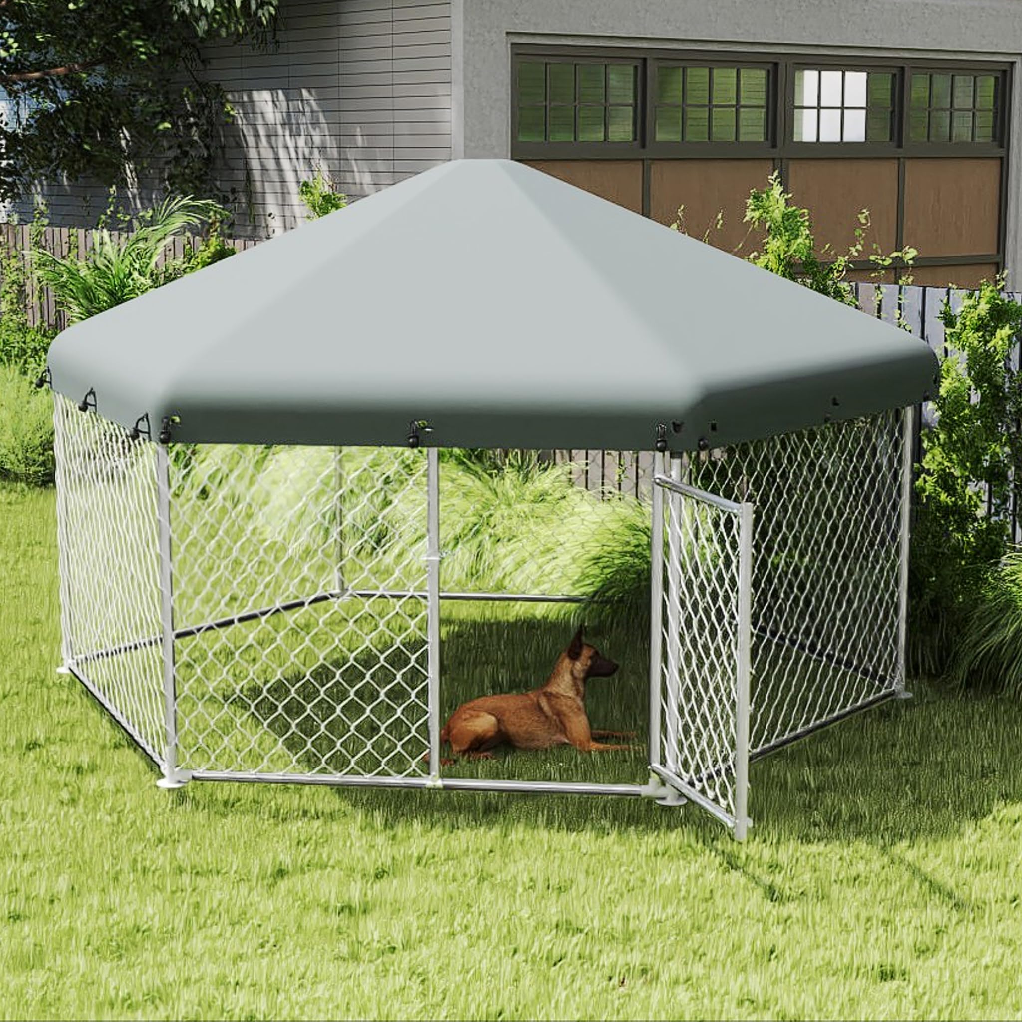 UISEBRT Hundezwinger Hundehütte Outdoor Hundehaus 280x250x165 cm UV- & Wasserdicht Hundekäfig mit Dach aus 420D Oxford-Gewebe Welpenlaufstall Verschließbares Riegelsystem und Sicheres Design