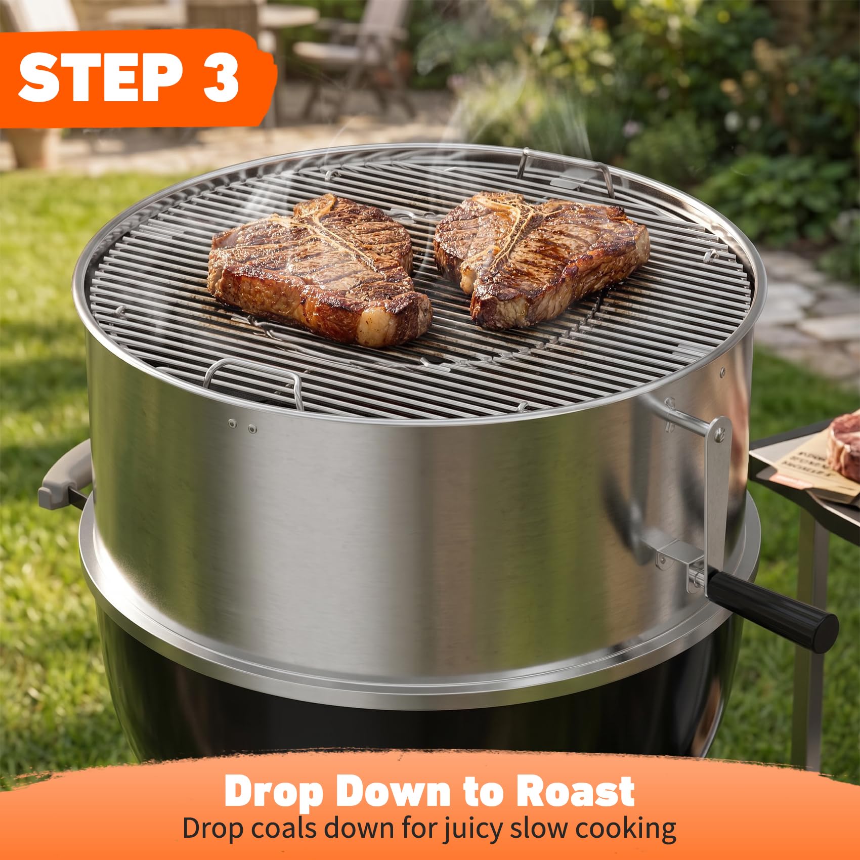 onlyfire Griglia Santa Maria per Weber Barbecue a Carbone Kttele da 57 cm | con Griglia per Carbone Regolabile, Controllo Preciso della Temperatura per Rosolatura e Cottura Lenta a Bassa Temperatura