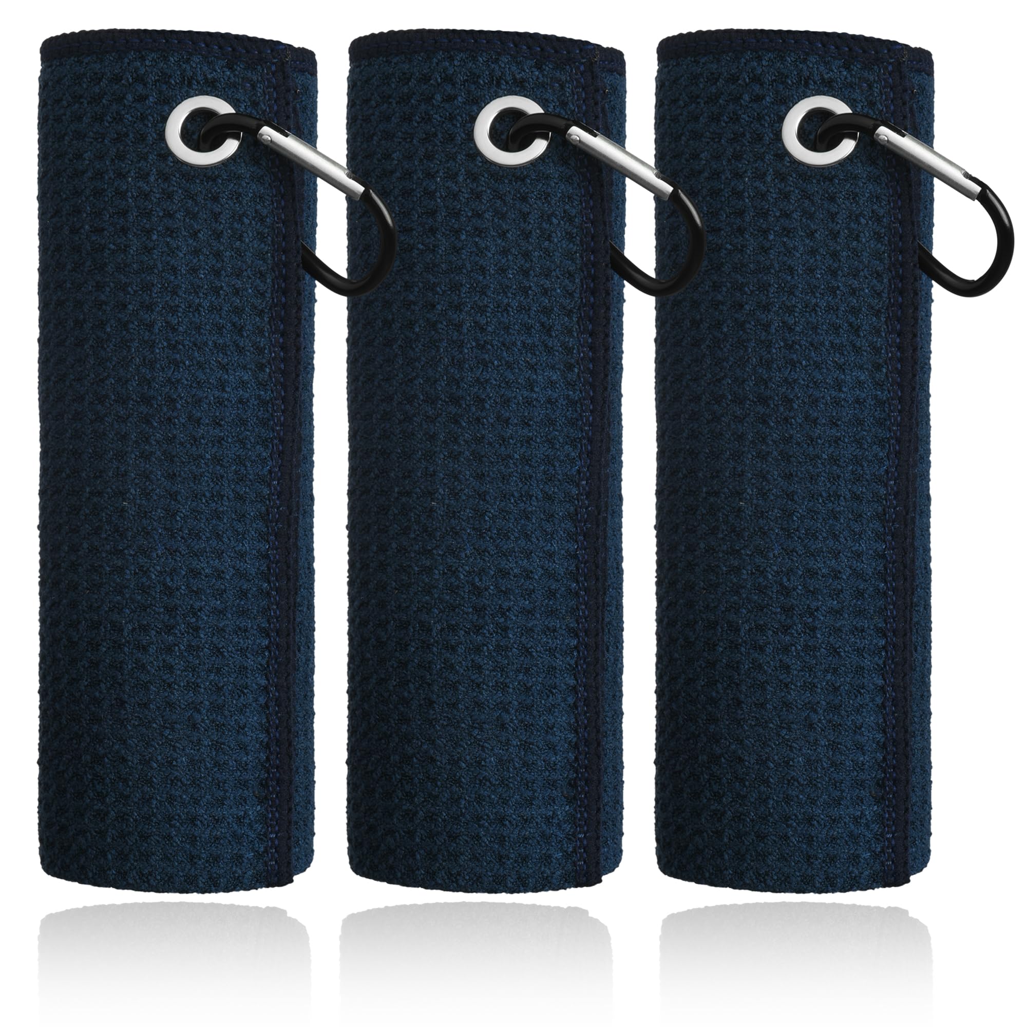 Mile High Life Microfiber Towel 3 Pack, 16" X 16", Waffle Pattern Design with Carabiner Clip, Super Absorbent, Small Golf Ball Towels, Golf Bag Accessories for Men and Women, Navy