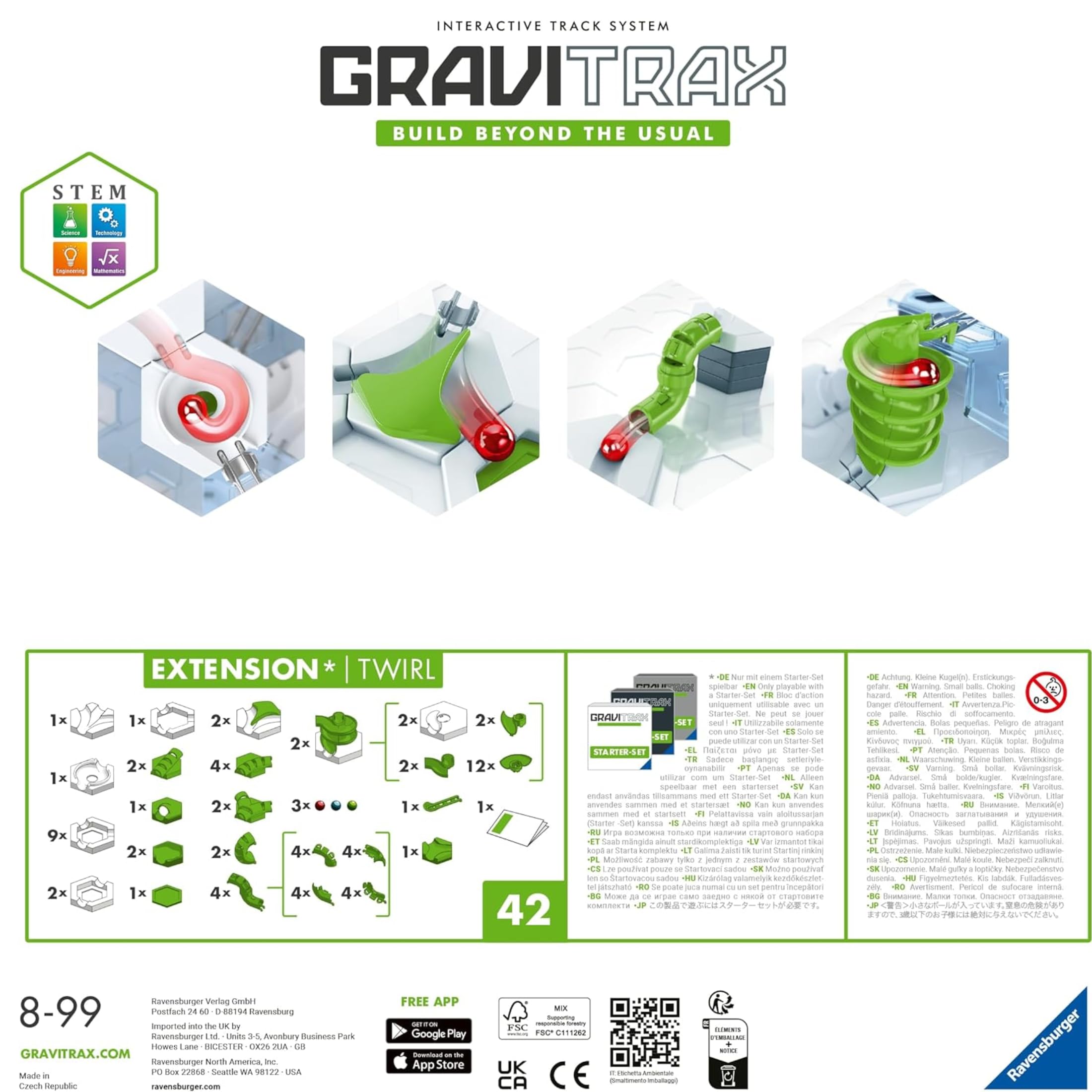 Ravensburger - Gravitrax Espansione Twirl | Pista Biglie Con 42 Pezzi | Rompicapo Bambini Con Le Biglie | Giochi Bambino 8 Anni Maschio | Giochi Per Bambini Compatibili Con Tutti I Gravitrax