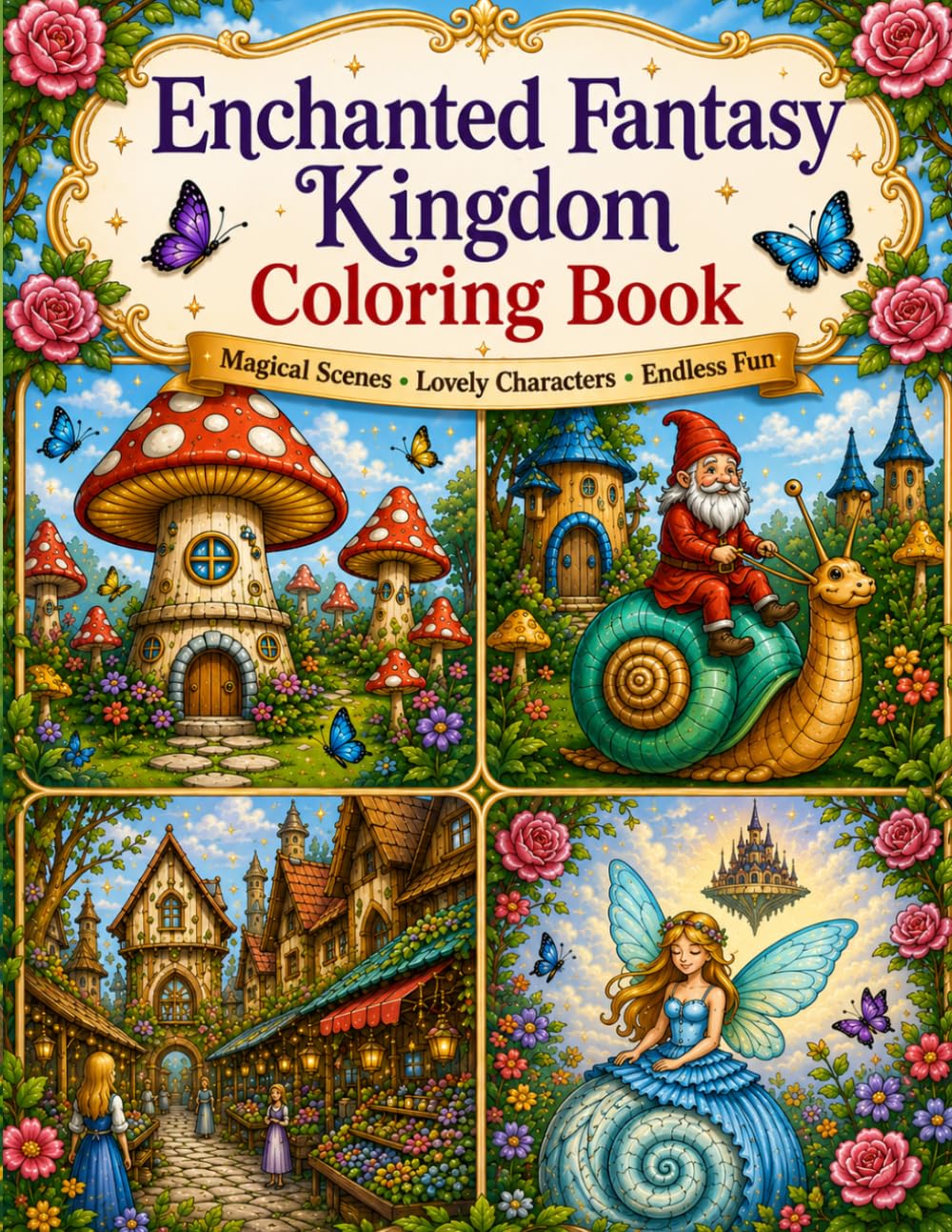 Enchanted Fantasy Kingdom Coloring Book: 50 Magical Fairies, Dragons, Castles & Whimsical Creatures to Color and Relax