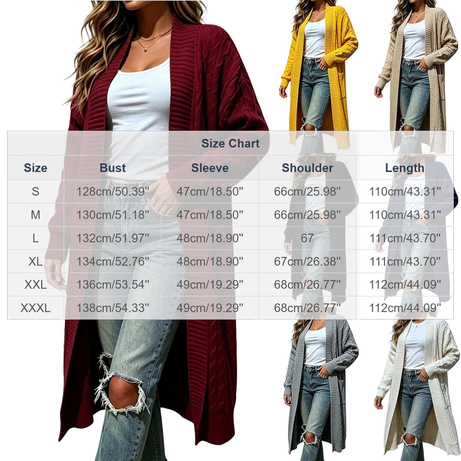 Cardigan Lungo Donna con Bottoni, Maglione Morbido e Leggero in Maglia